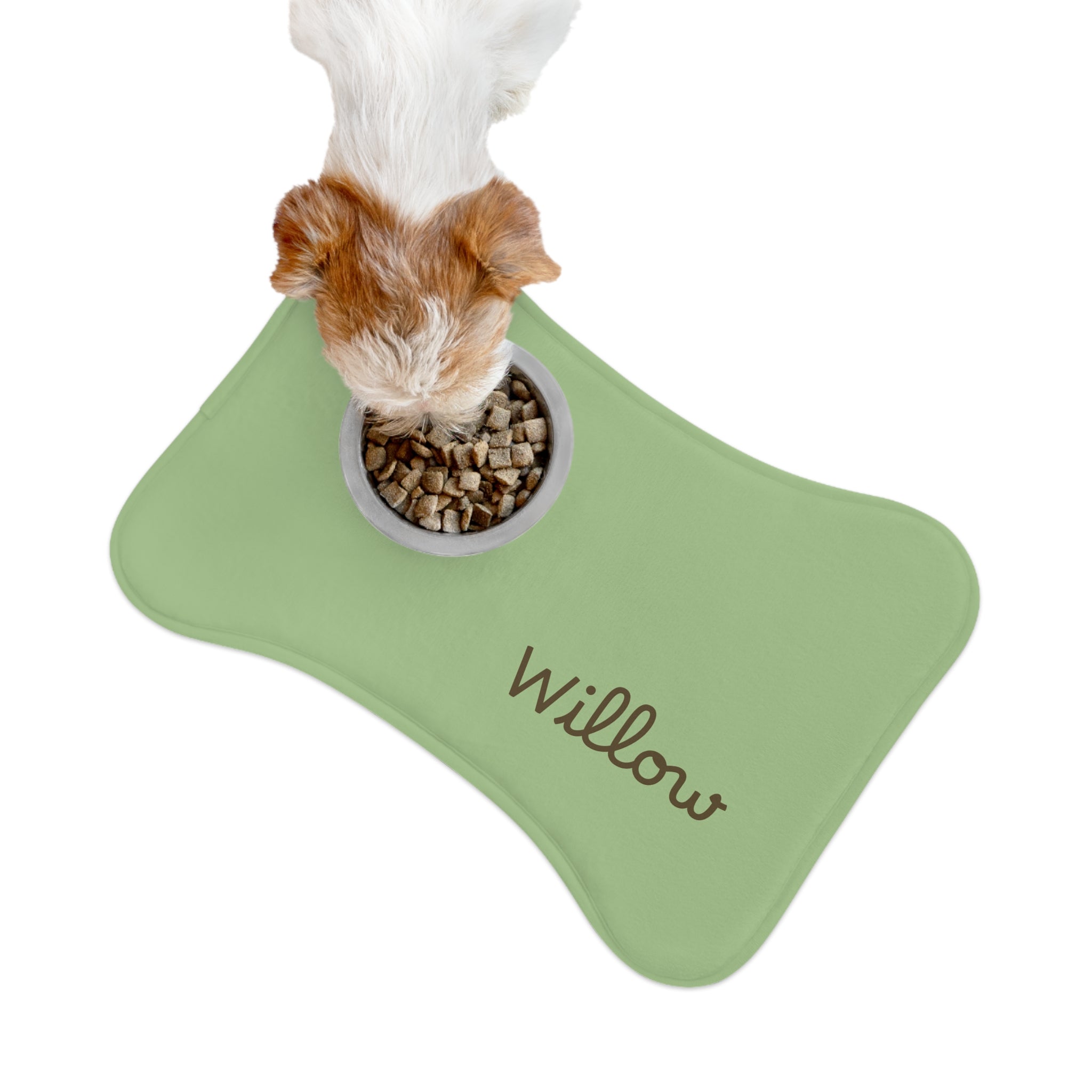 Sage Personalized Dog Feeding Mat — Sage Green Bone-Shaped Placemat with Name — view 4