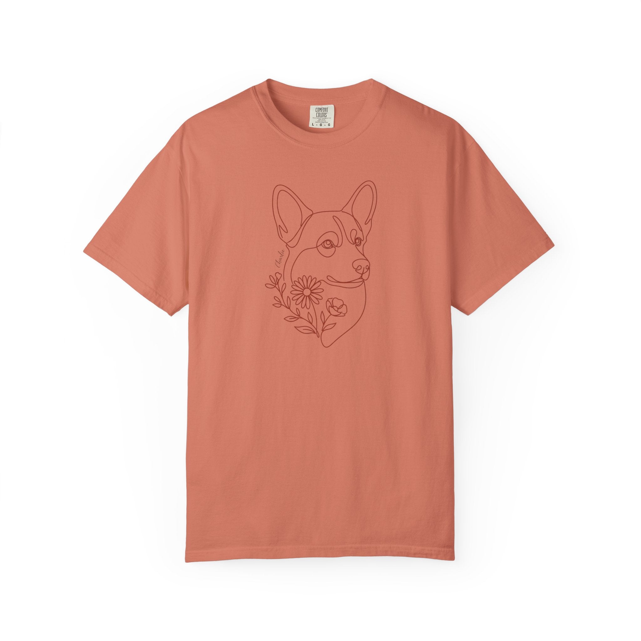 Minimalistic Corgi Pet Botanical Line Art — Cozy Flower Dog Lounge Graphic T-Shirt — view 4