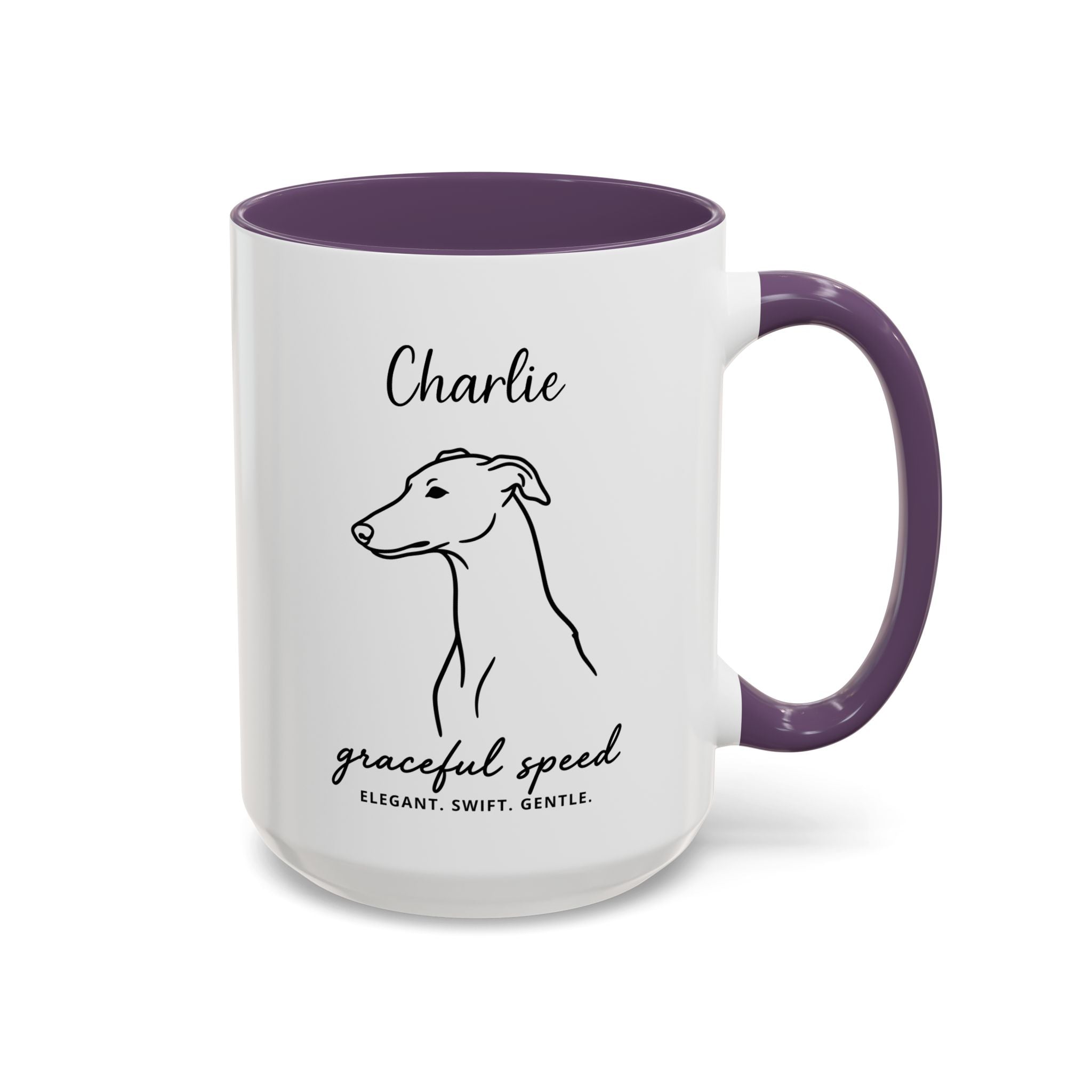 Custom Name Greyhound Portrait Illustration Accent Coffee Mug (11, 15oz) - Graceful Speed - Elegant, Swift, Gentle