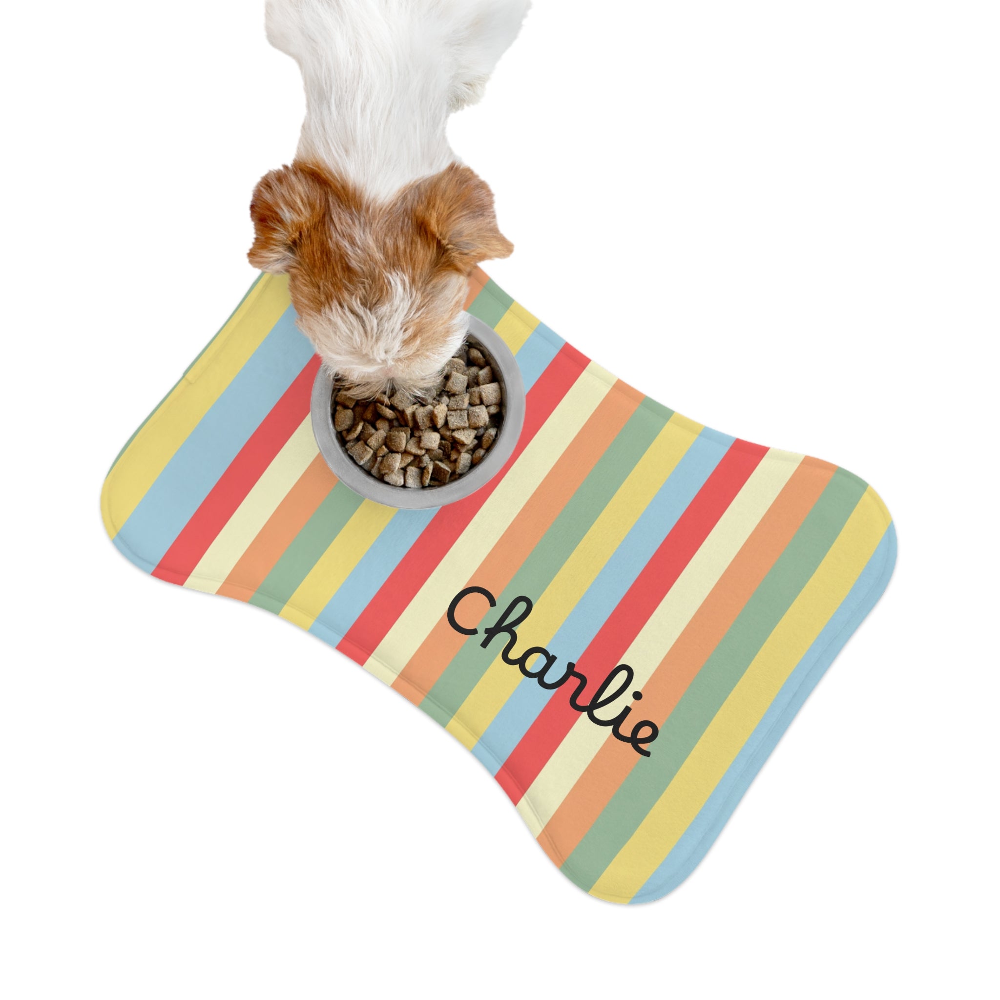Multicolor Personalized Striped Pet Feeding Mat — Custom Name — view 2