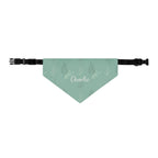 Custom Name Sage Green Botanical Dog Bandana | Adjustable Collar Bandana with Leash D-Ring | Minimalist Luxury Neutral Pet Accessories — view 2