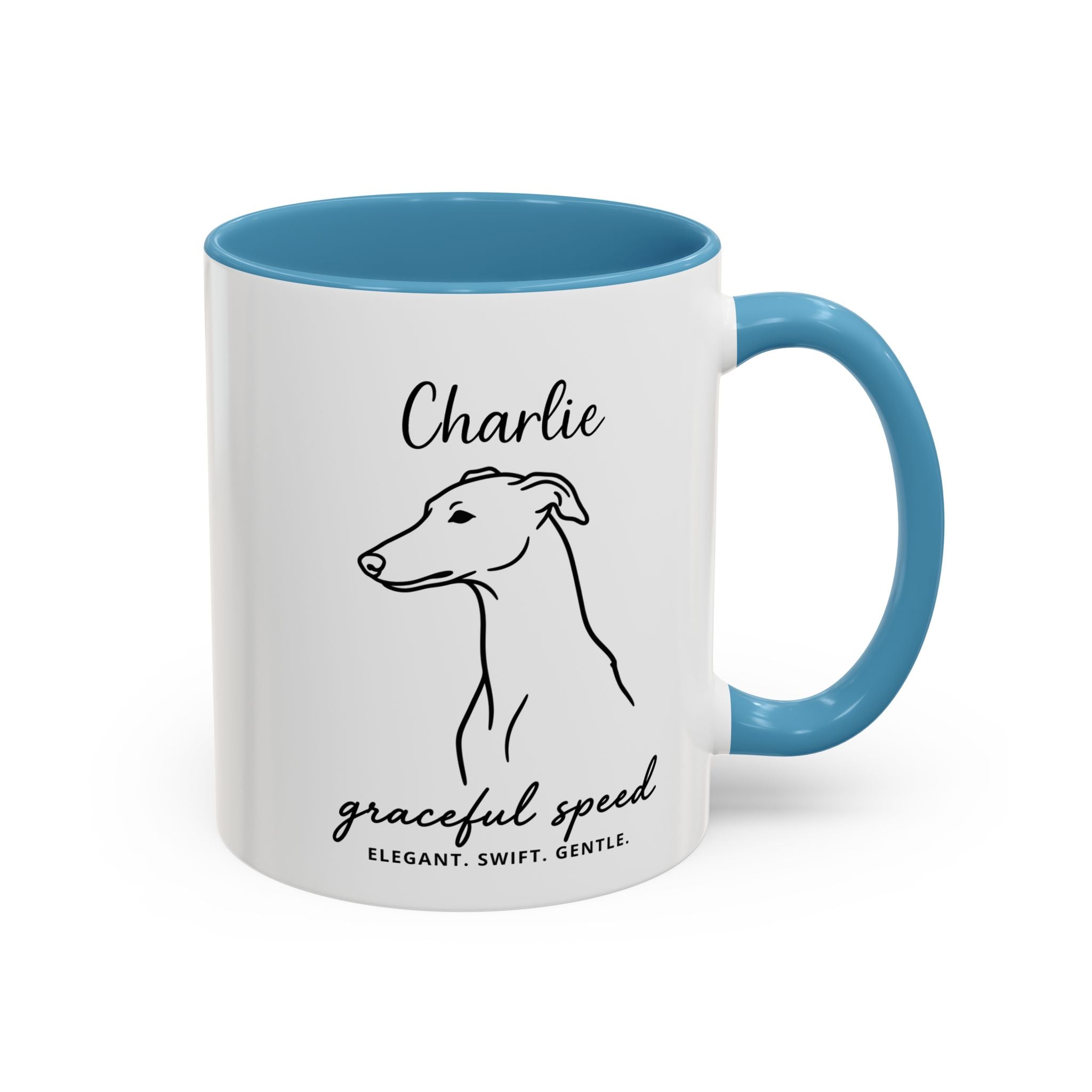 Custom Name Greyhound Portrait Illustration Accent Coffee Mug (11, 15oz) - Graceful Speed - Elegant, Swift, Gentle