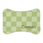 Sage Green Personalized Checkered Pet Feeding Mat — Custom Name Dog Bowl Placemat — Aspen Paws