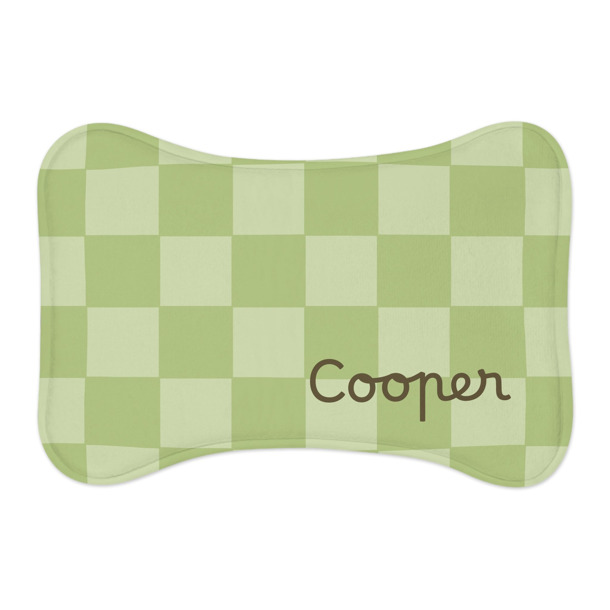 Sage Green Personalized Checkered Pet Feeding Mat — Custom Name Dog Bowl Placemat — Aspen Paws