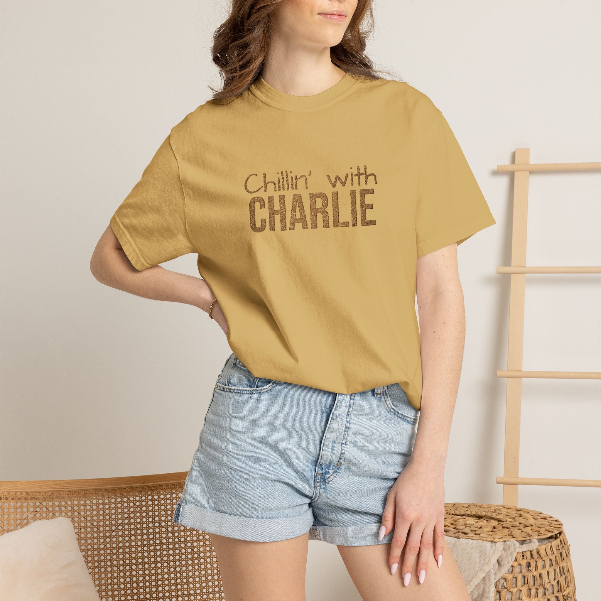 Chillin' with Custom Pet Name T-Shirt — Casual Tonal Retro Text Graphic Tee — view 4