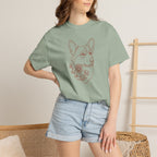Minimalistic Corgi Pet Botanical Line Art — Cozy Flower Dog Lounge Graphic T-Shirt — view 14