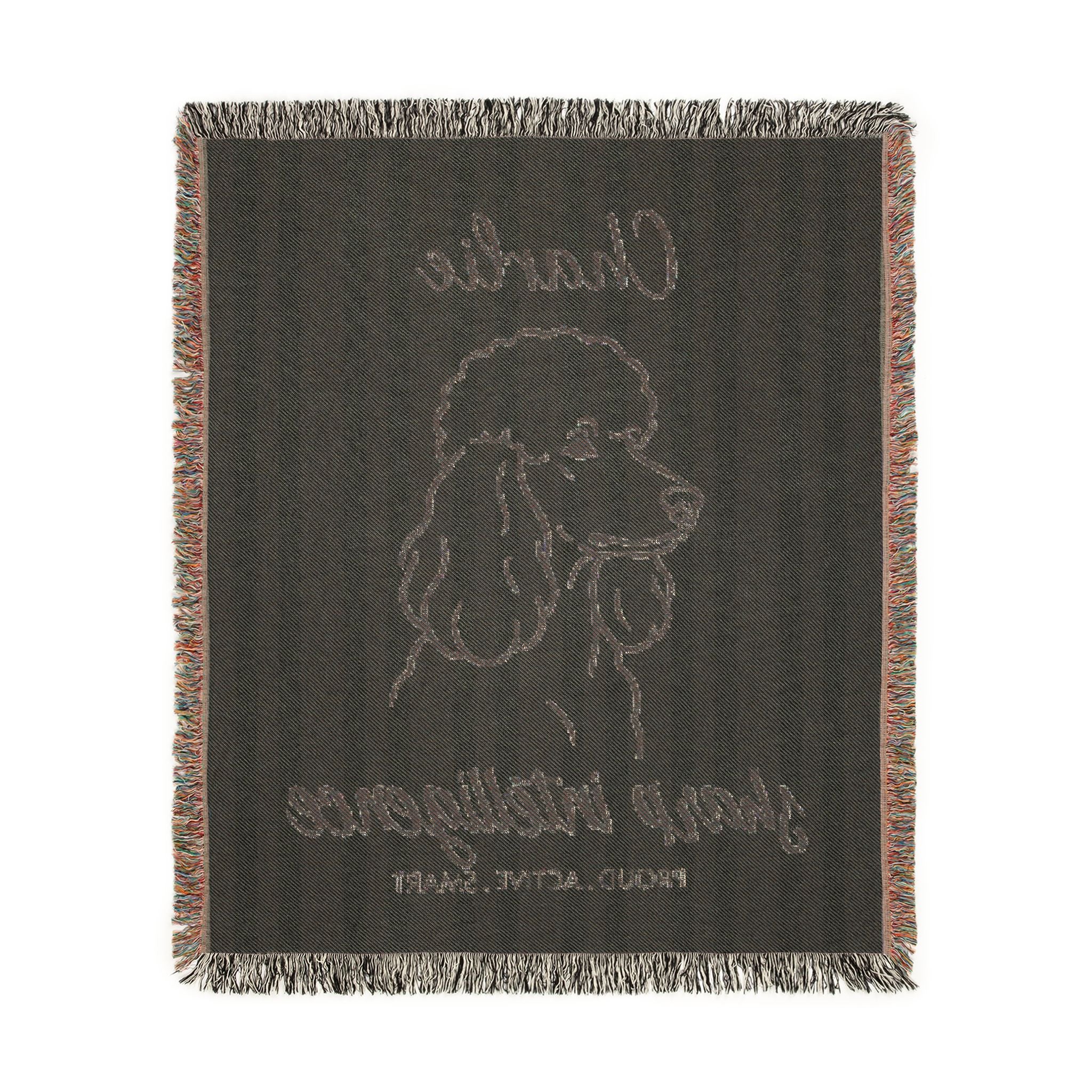 Custom Name Poodle Minimalistic Line Art Woven Blanket — "Sharp Intelligence - Proud, Active Smart" Striped Dog Throw — view 9