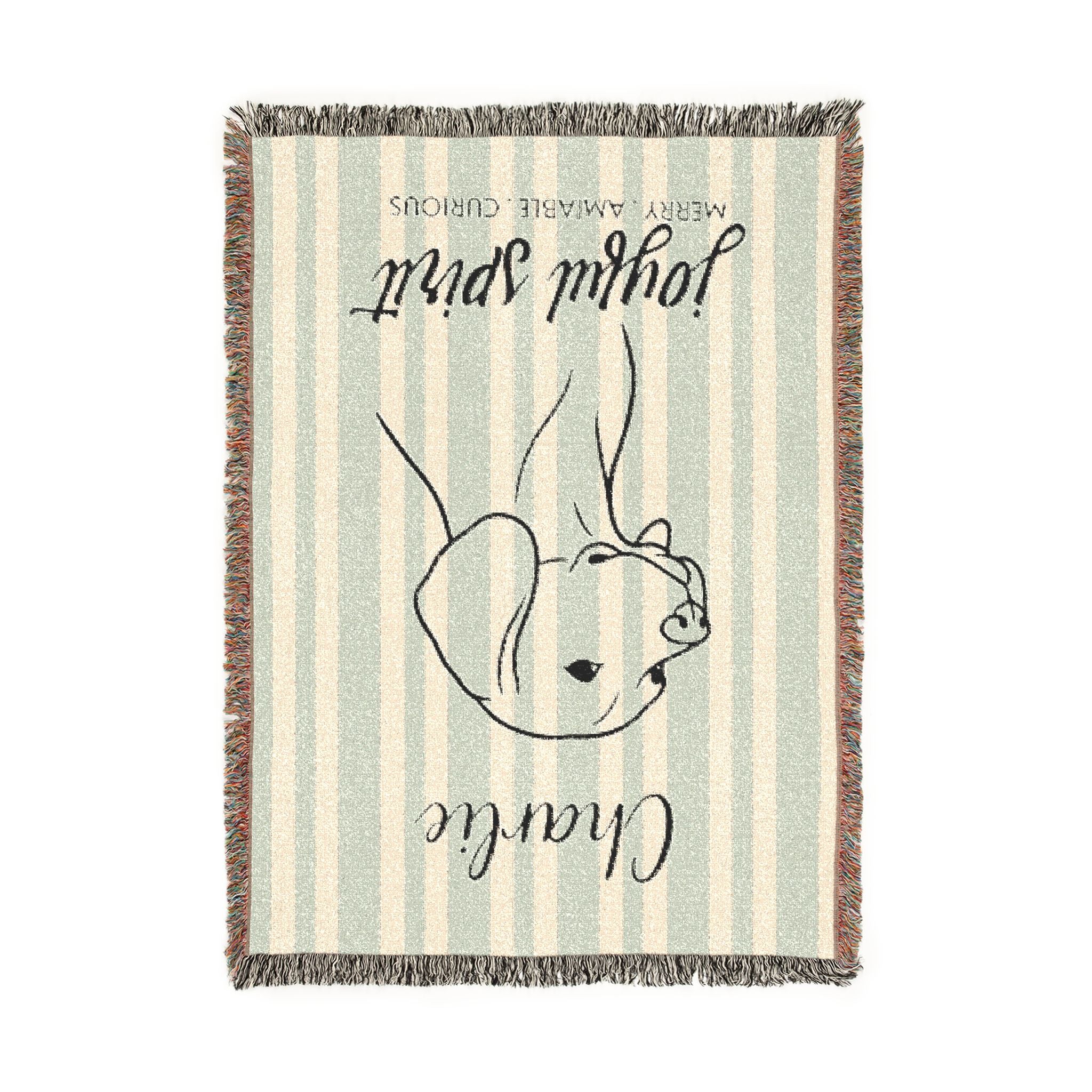 Custom Name Beagle Minimalistic Line Art Woven Blanket — "Joyful Spirit - Merry, Amiable, Curious" Striped Dog Throw — view 6