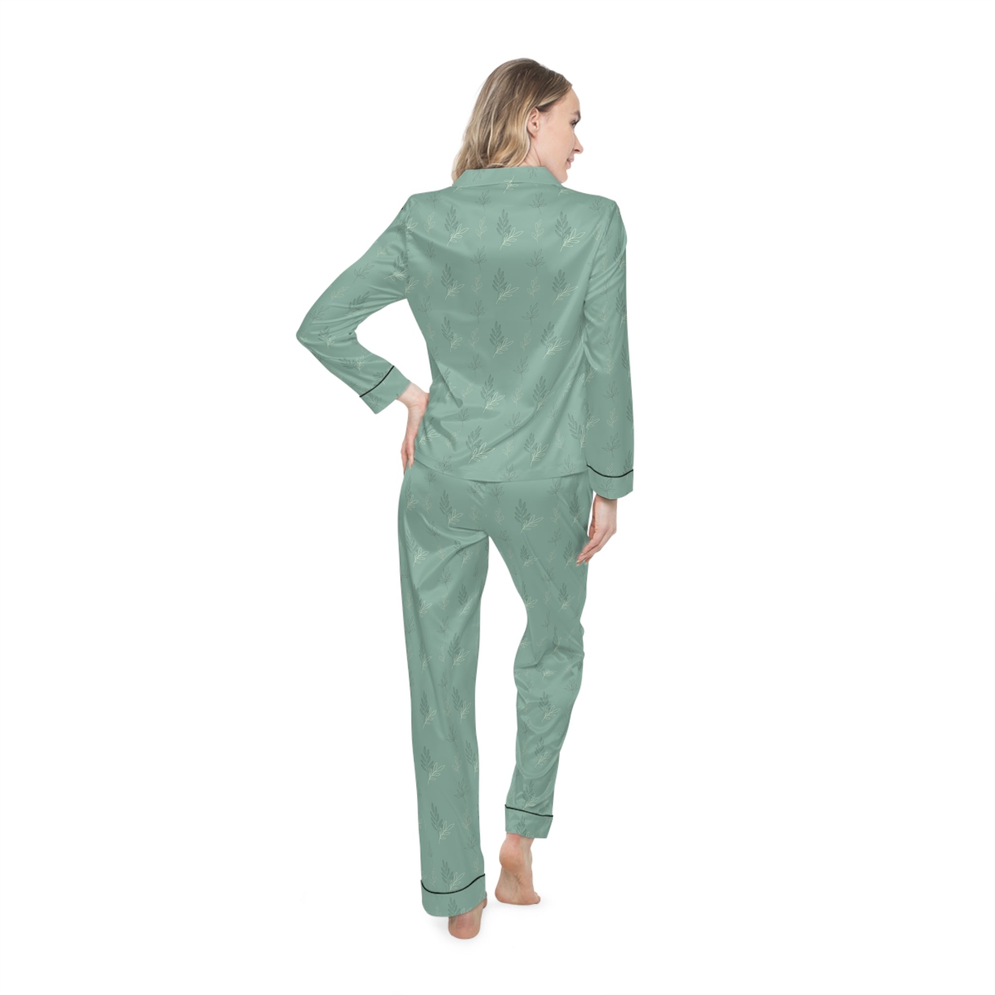 Sage Green Custom Name Lounge Set | Earthy Botanical Dog Mom Pajamas | Soft Personalized Pet Parent Sleepwear — view 4