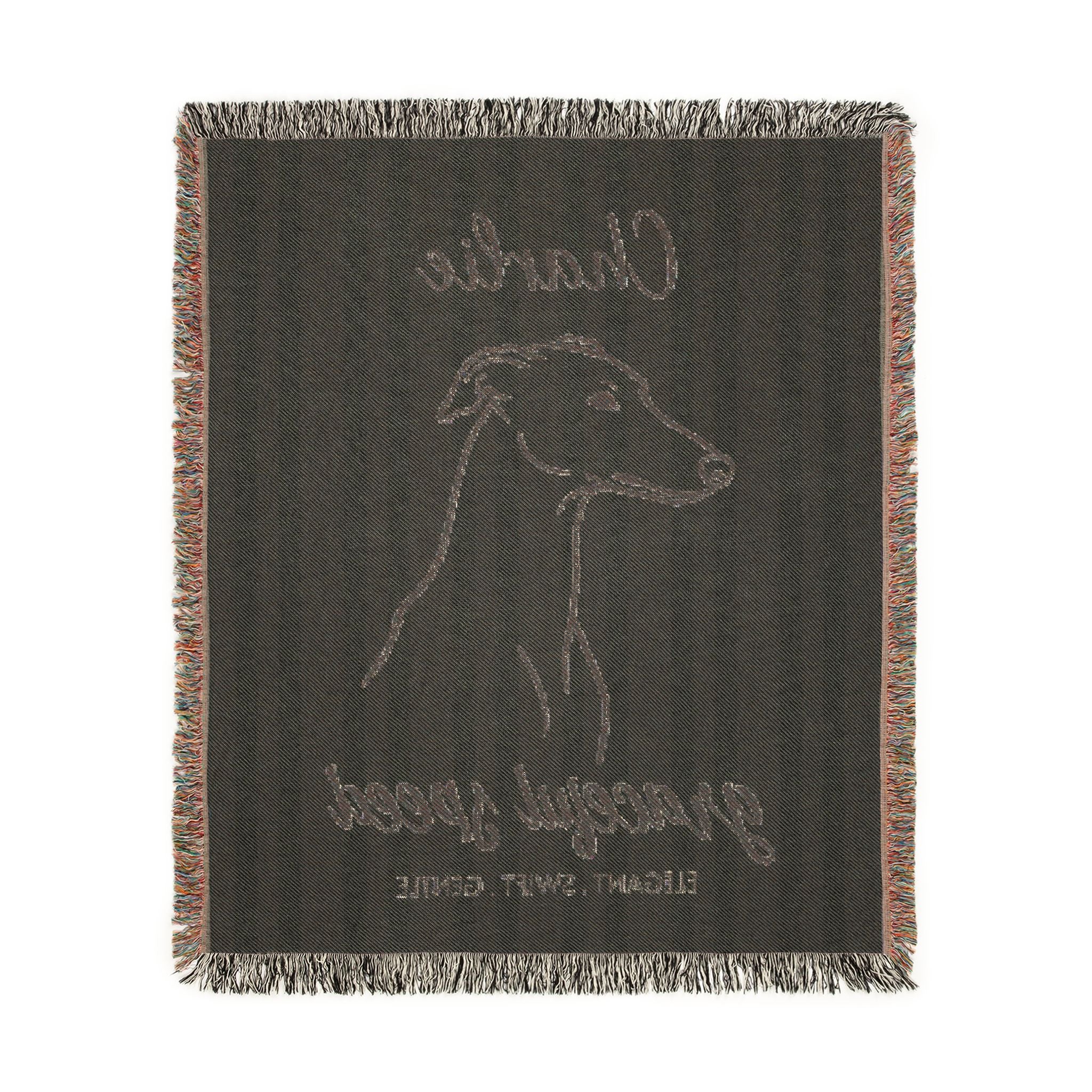 Custom Name Greyhound Minimalistic Line Art Woven Blanket — "Graceful Speed - Elegant, Swift, Gentle" Striped Dog Throw — view 9