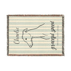 Custom Name Greyhound Minimalistic Line Art Woven Blanket — "Graceful Speed - Elegant, Swift, Gentle" Striped Dog Throw — Aspen Paws