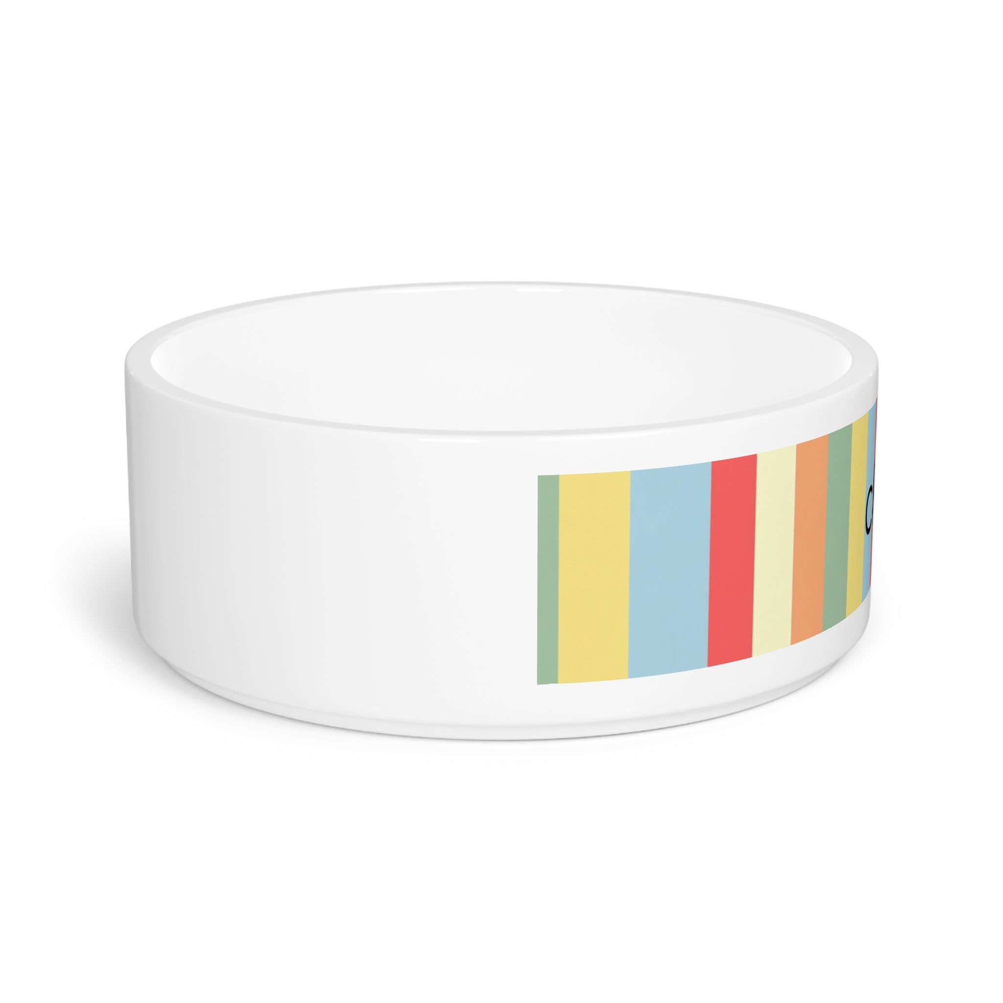 Custom Pet Bowl — Colorful Vertical Stripes Personalized with Name — view 2