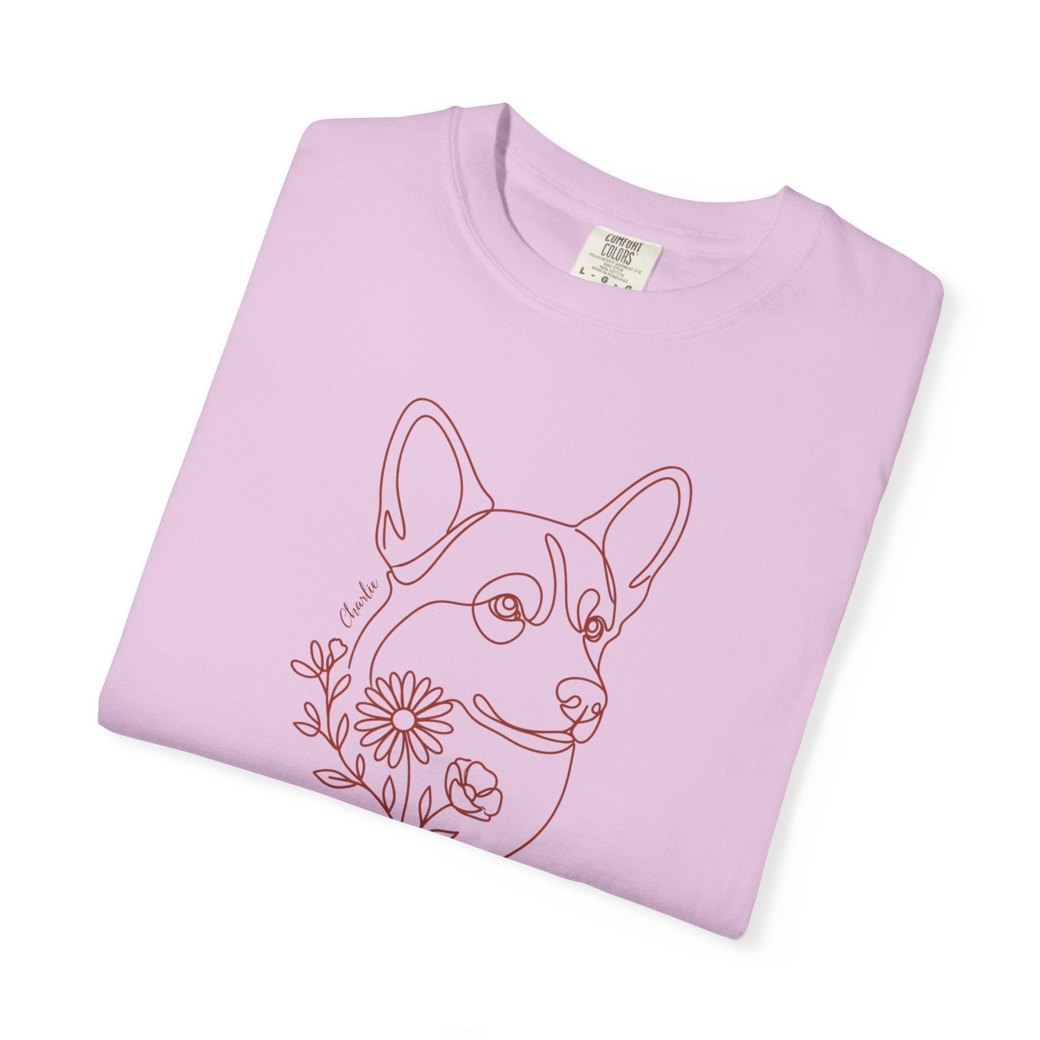 Minimalistic Corgi Pet Botanical Line Art — Cozy Flower Dog Lounge Graphic T-Shirt — view 16