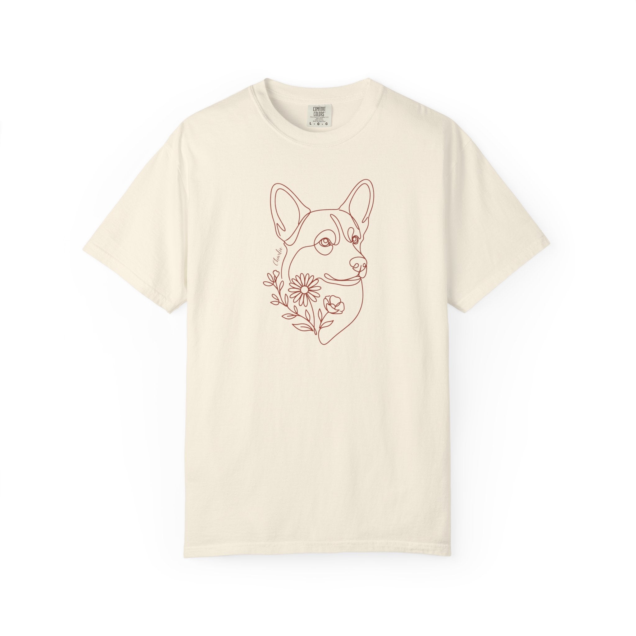 Minimalistic Corgi Pet Botanical Line Art — Cozy Flower Dog Lounge Graphic T-Shirt — Aspen Paws