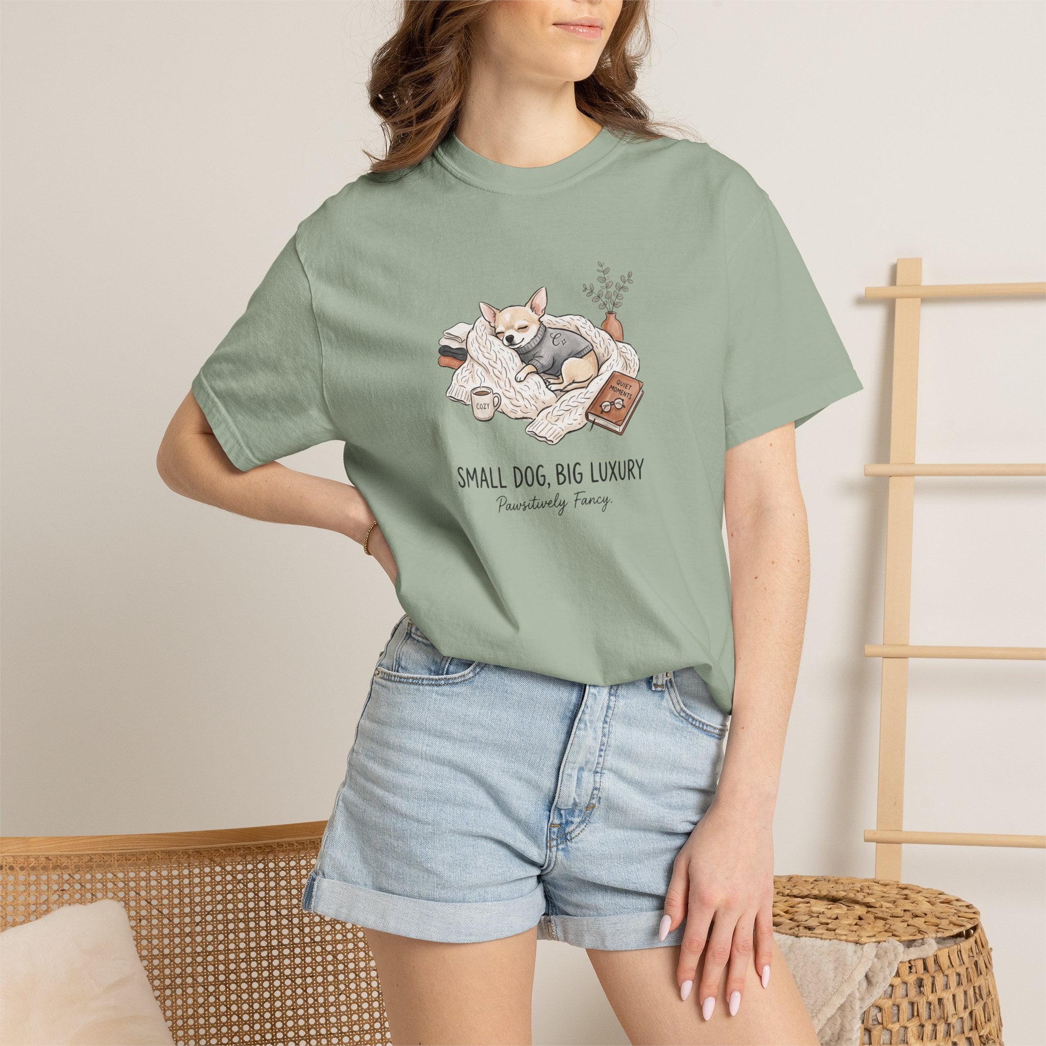 Small Dog Big Luxury Shirt, Cozy Dog Mom Graphic Tee, Aesthetic Pet Lover T-Shirt, Funny Chihuahua Shirt, Spoiled Dog Mom Gift, Hygge Dog Tee