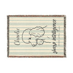 Custom Name Poodle Minimalistic Line Art Woven Blanket — "Sharp Intelligence - Proud, Active Smart" Striped Dog Throw — Aspen Paws