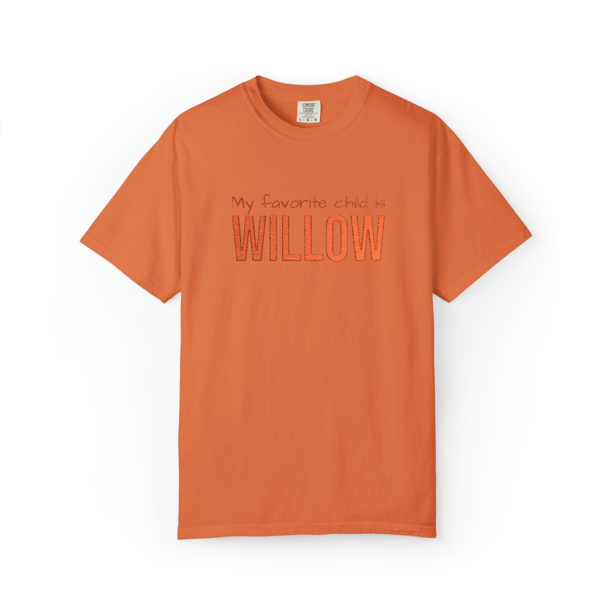 "My favorite Child" Custom Pet Name Tonal T-Shirt — Vintage Orange Graphic Tee — view 4
