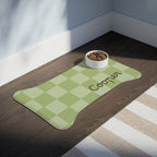Sage Green Personalized Checkered Pet Feeding Mat — Custom Name Dog Bowl Placemat — view 8