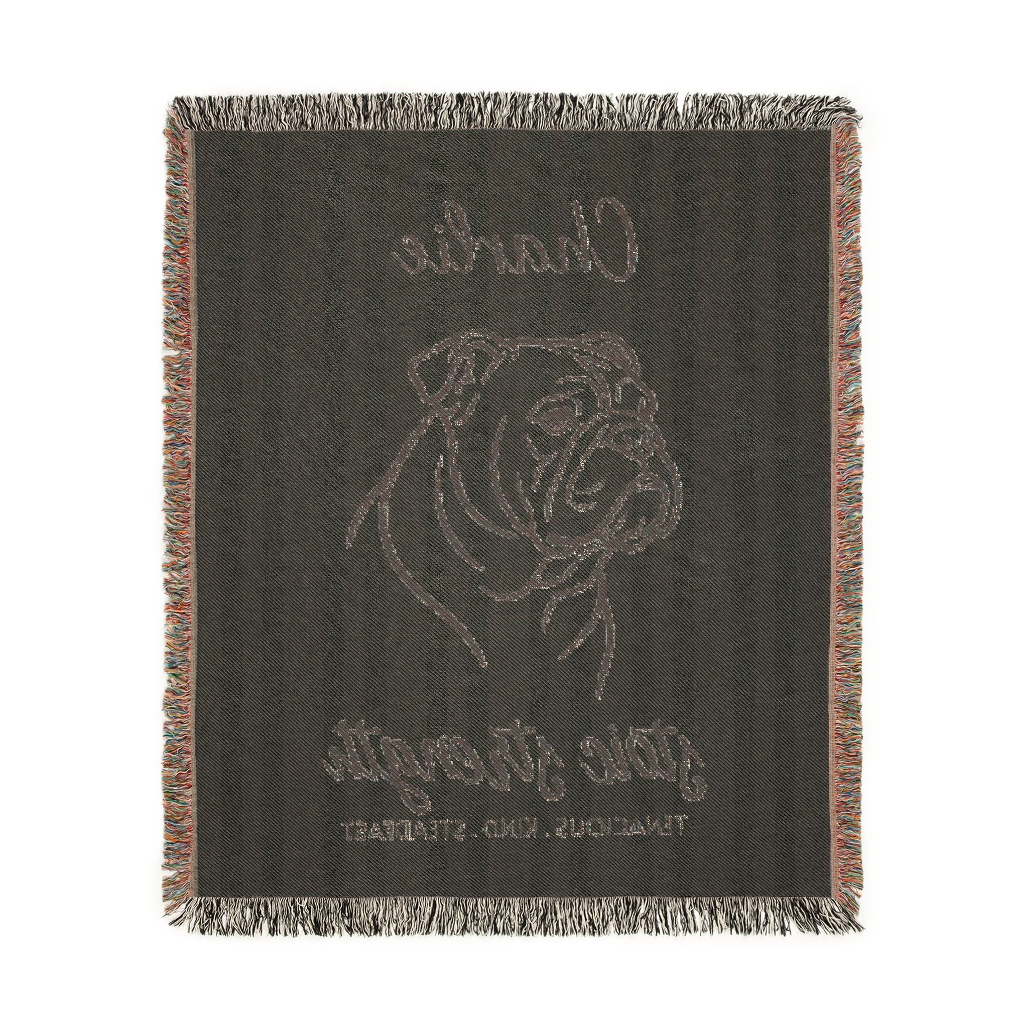 Custom Name Bulldog Minimalistic Line Art Woven Blanket — "Stoic Strength - Tenacious, Kind, Steadfast" Striped Dog Throw — view 9