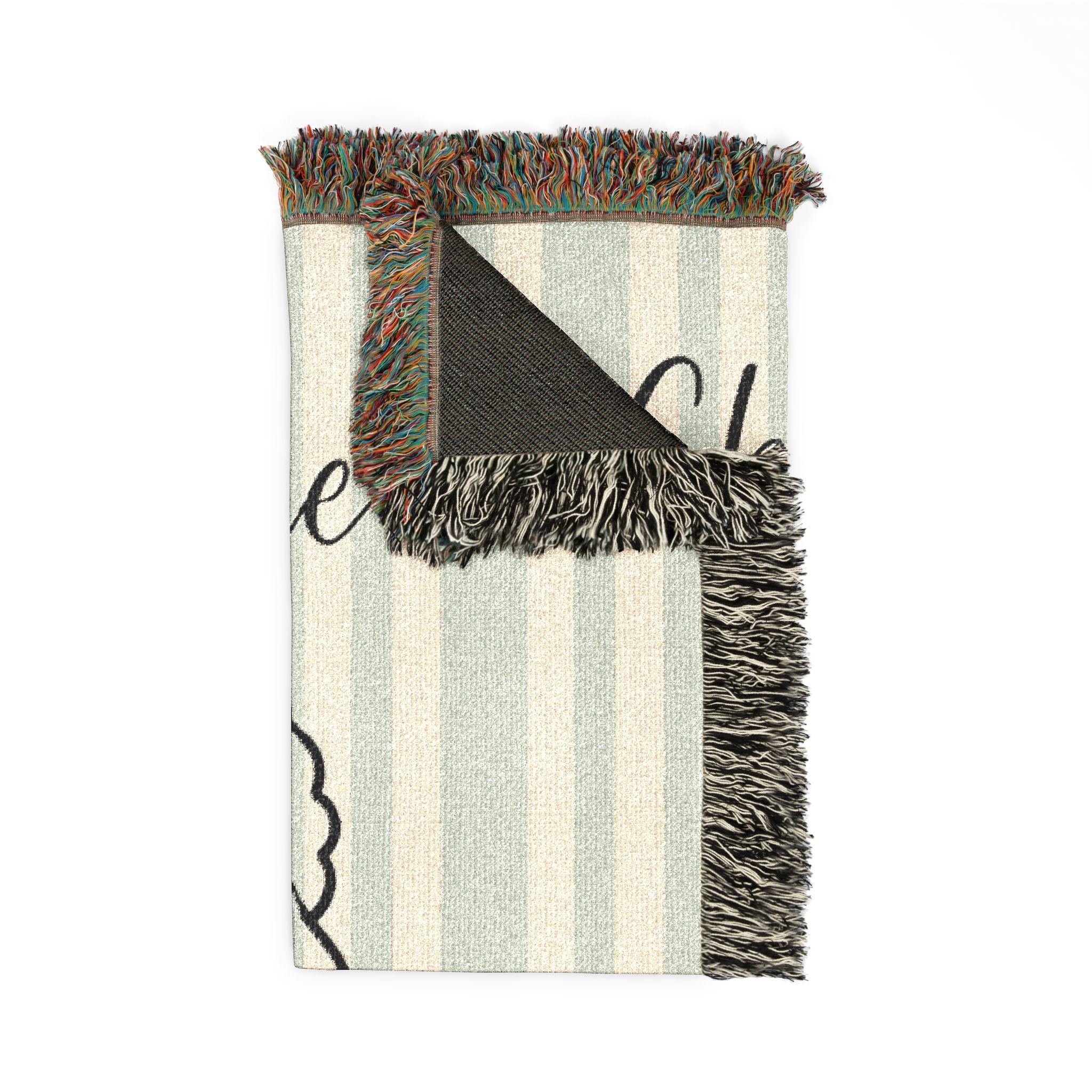 Custom Name Poodle Minimalistic Line Art Woven Blanket — "Sharp Intelligence - Proud, Active Smart" Striped Dog Throw — view 5