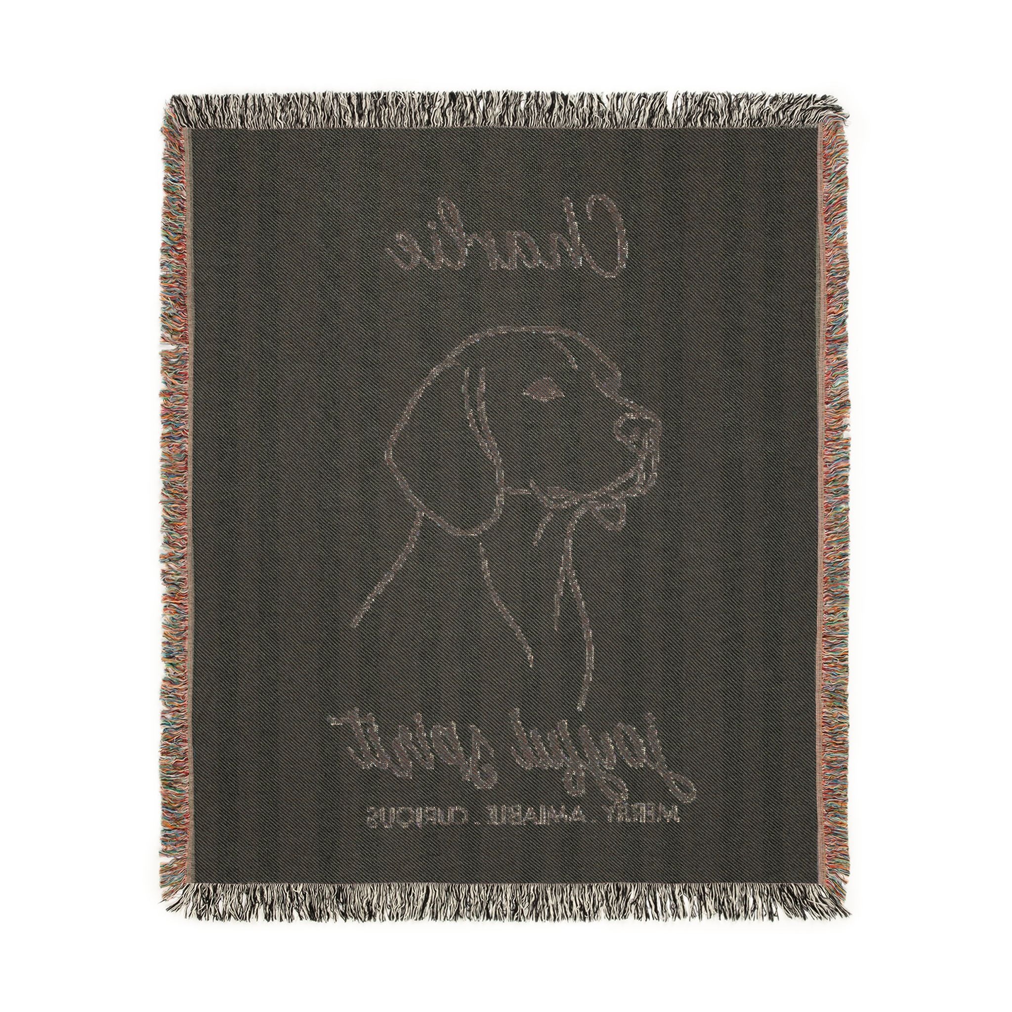Custom Name Beagle Minimalistic Line Art Woven Blanket — "Joyful Spirit - Merry, Amiable, Curious" Striped Dog Throw — view 9