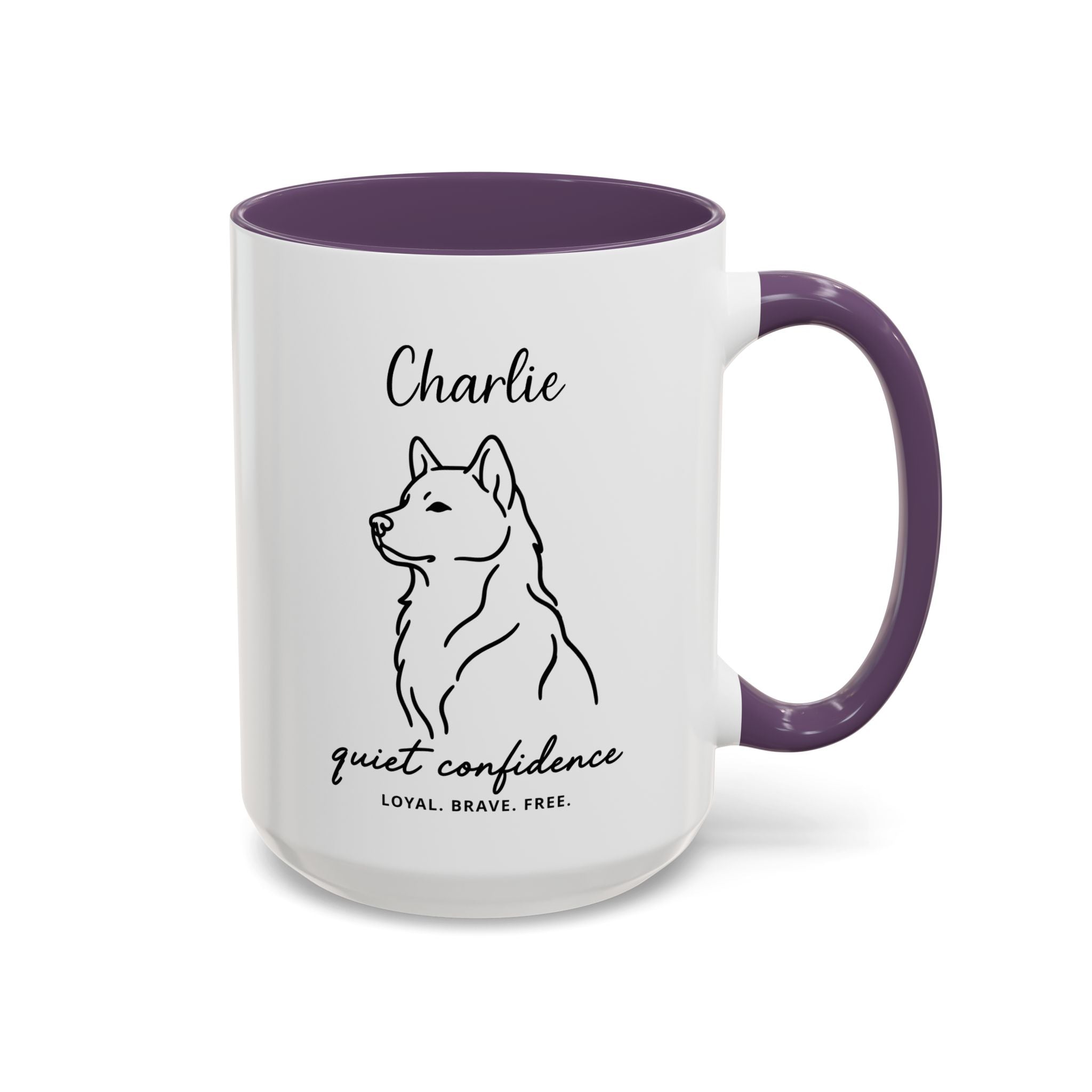 Custom Name Husky Portrait Illustration Accent Coffee Mug (11, 15oz) - Quiet Confidence - Loyal, brave, free