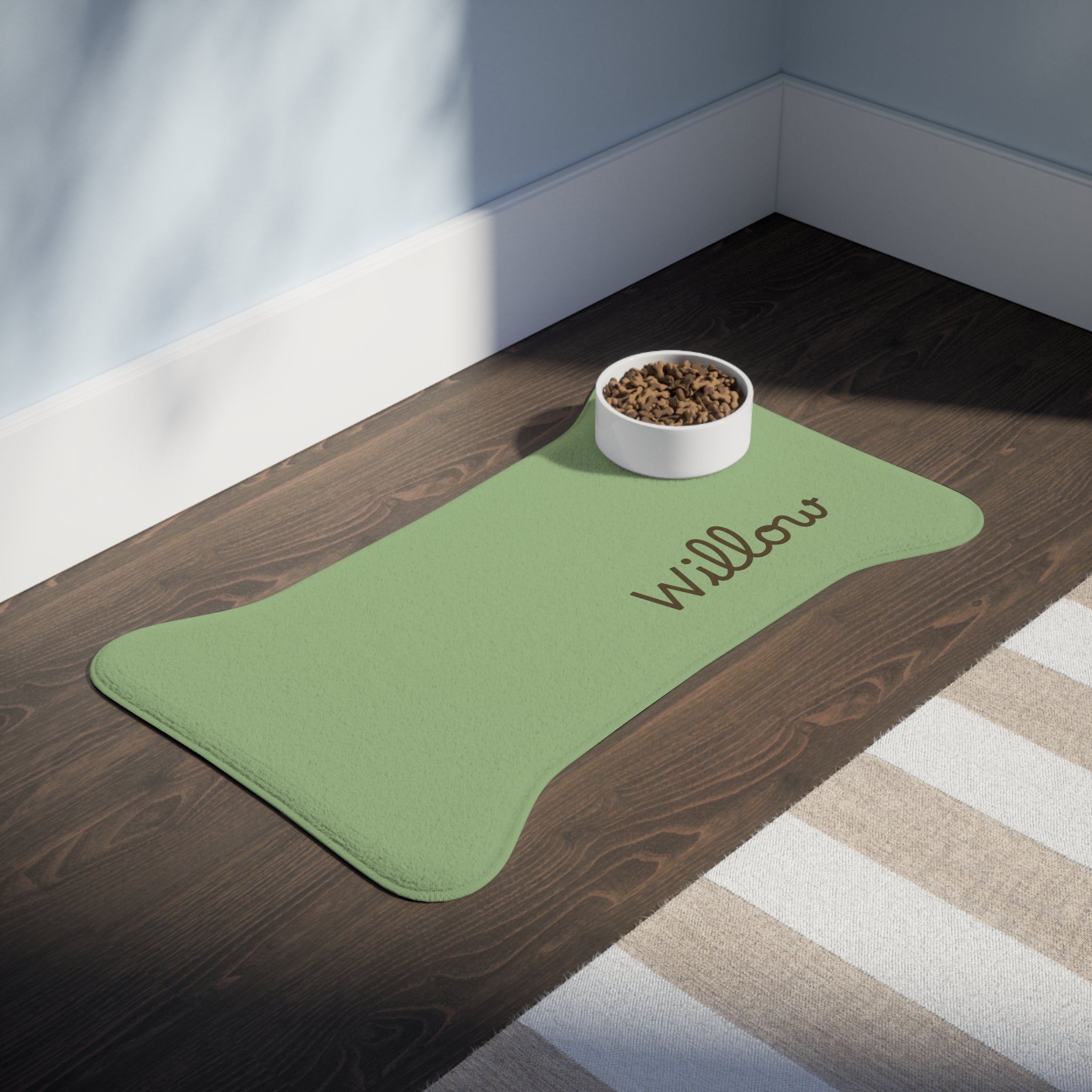 Sage Personalized Dog Feeding Mat — Sage Green Bone-Shaped Placemat with Name — view 8