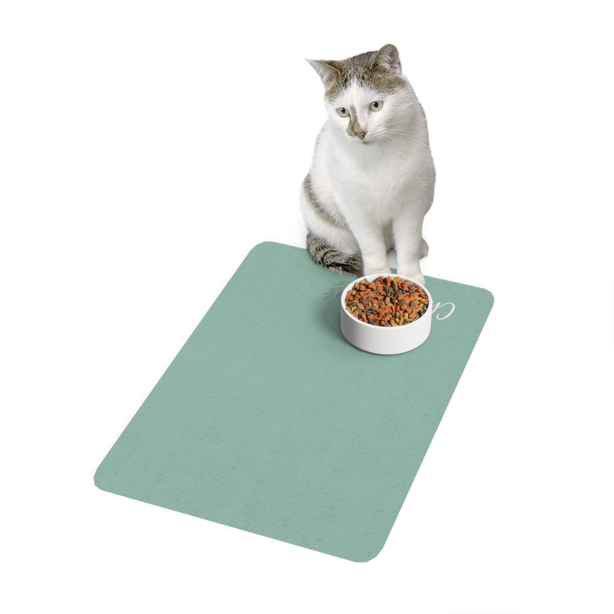 Sage Personalized Pet Food Mat (12x18) — Custom Name Feeding Placemat, Water-Resistant Bowl Mat — view 3