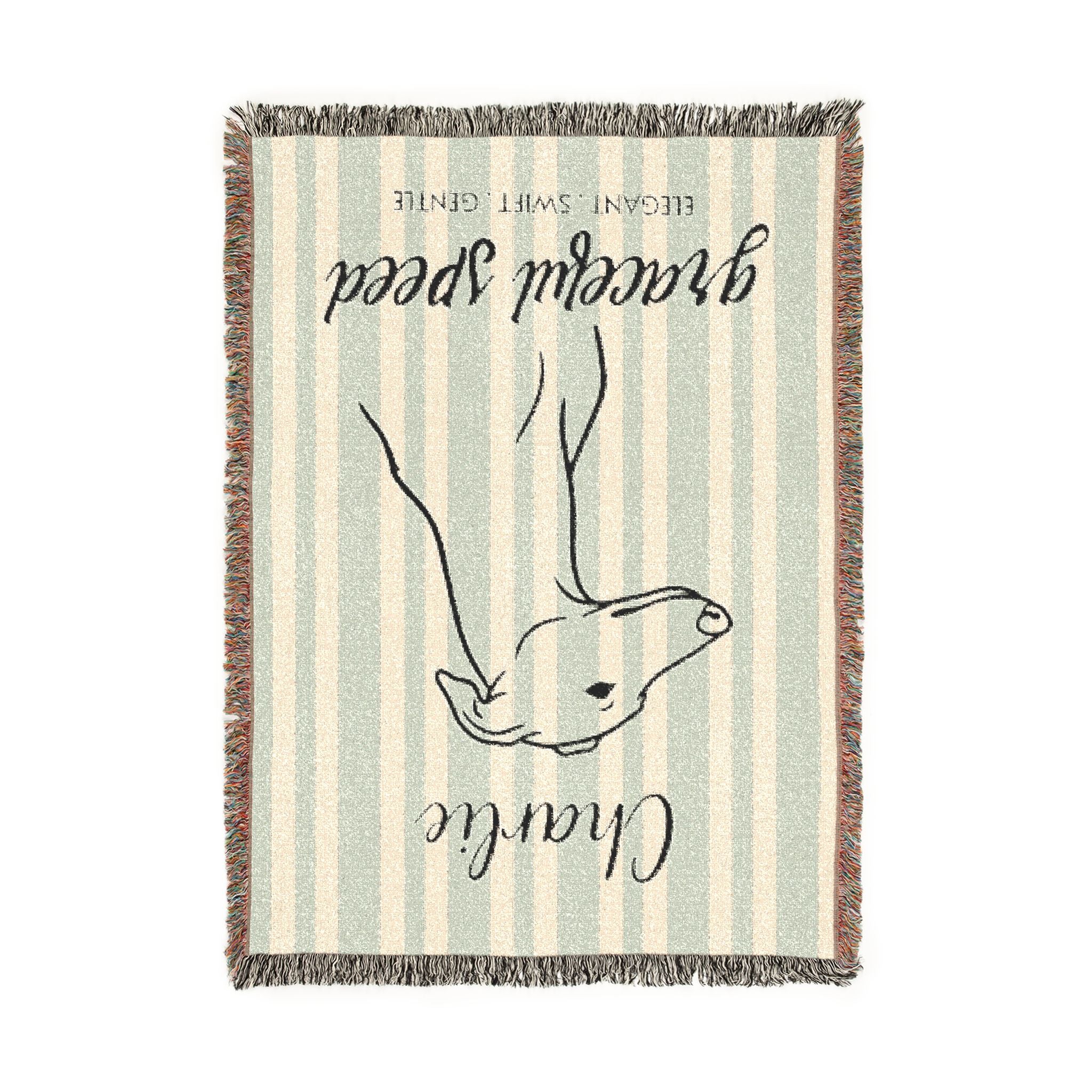 Custom Name Greyhound Minimalistic Line Art Woven Blanket — "Graceful Speed - Elegant, Swift, Gentle" Striped Dog Throw — view 6