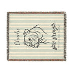 Custom Name Bulldog Minimalistic Line Art Woven Blanket — "Stoic Strength - Tenacious, Kind, Steadfast" Striped Dog Throw — view 7