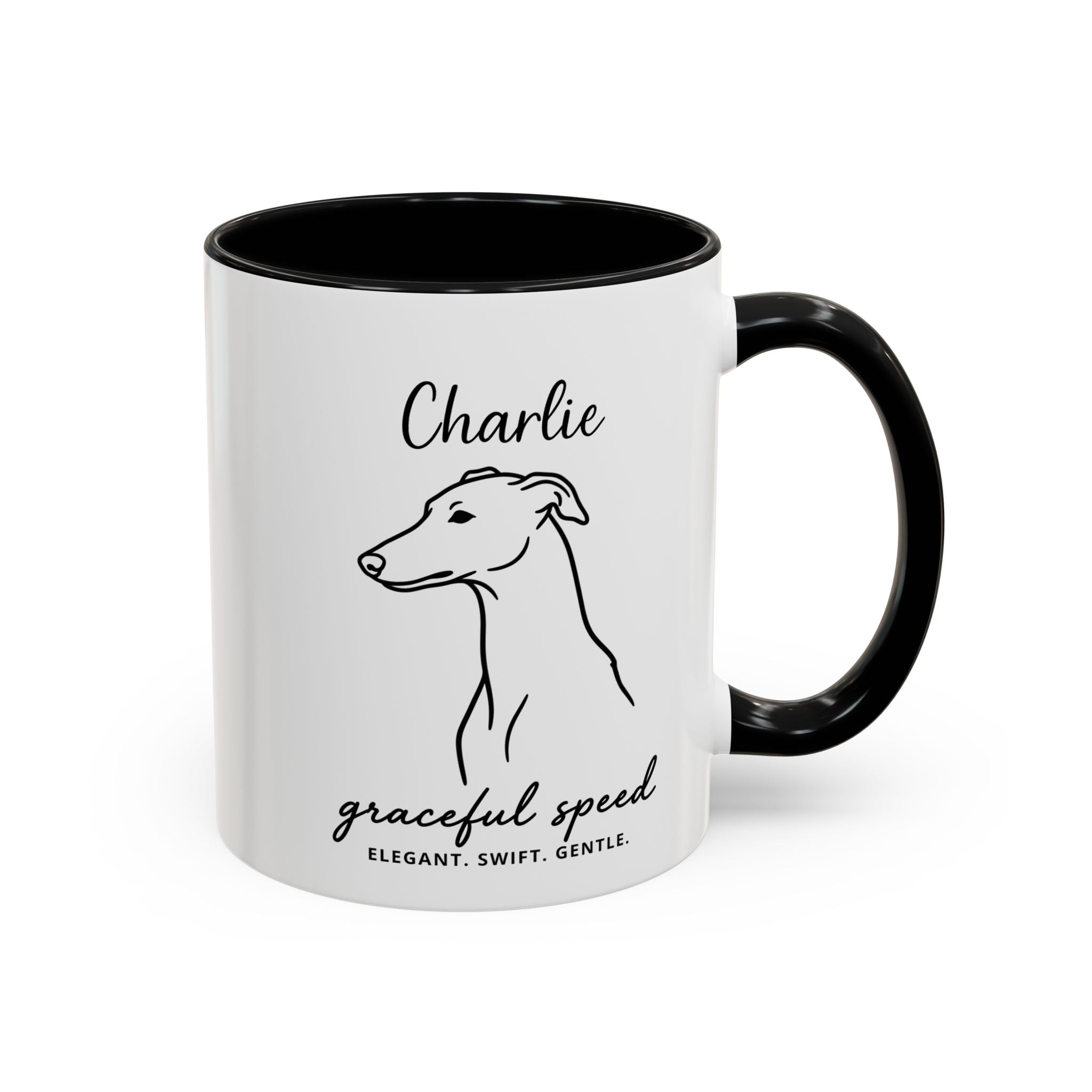 Custom Name Greyhound Portrait Illustration Accent Coffee Mug (11, 15oz) - Graceful Speed - Elegant, Swift, Gentle — view 18