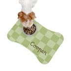Sage Green Personalized Checkered Pet Feeding Mat — Custom Name Dog Bowl Placemat — view 4