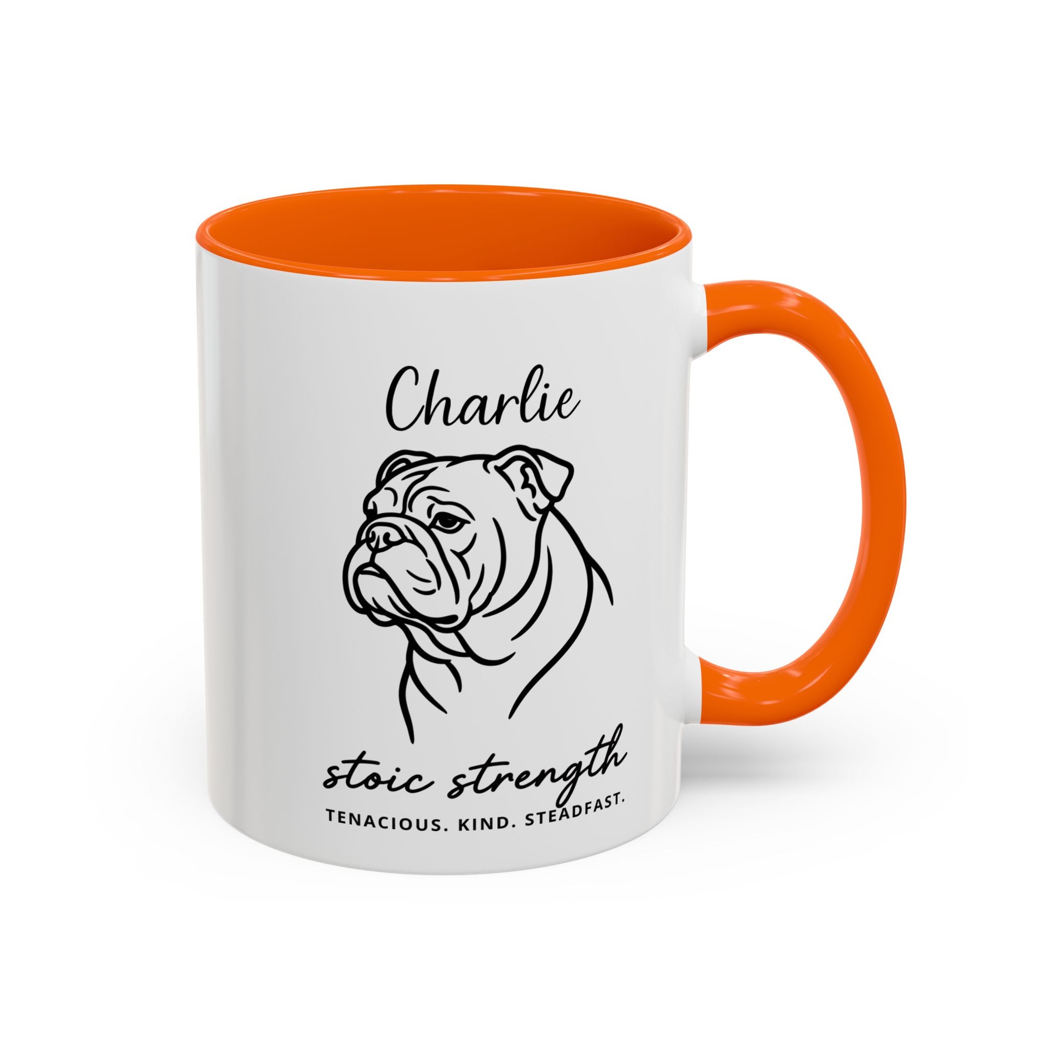 Custom Name Bulldog Portrait Illustration Accent Coffee Mug (11, 15oz) - Stoic Strength - Tenacious, Kind, Steadfast