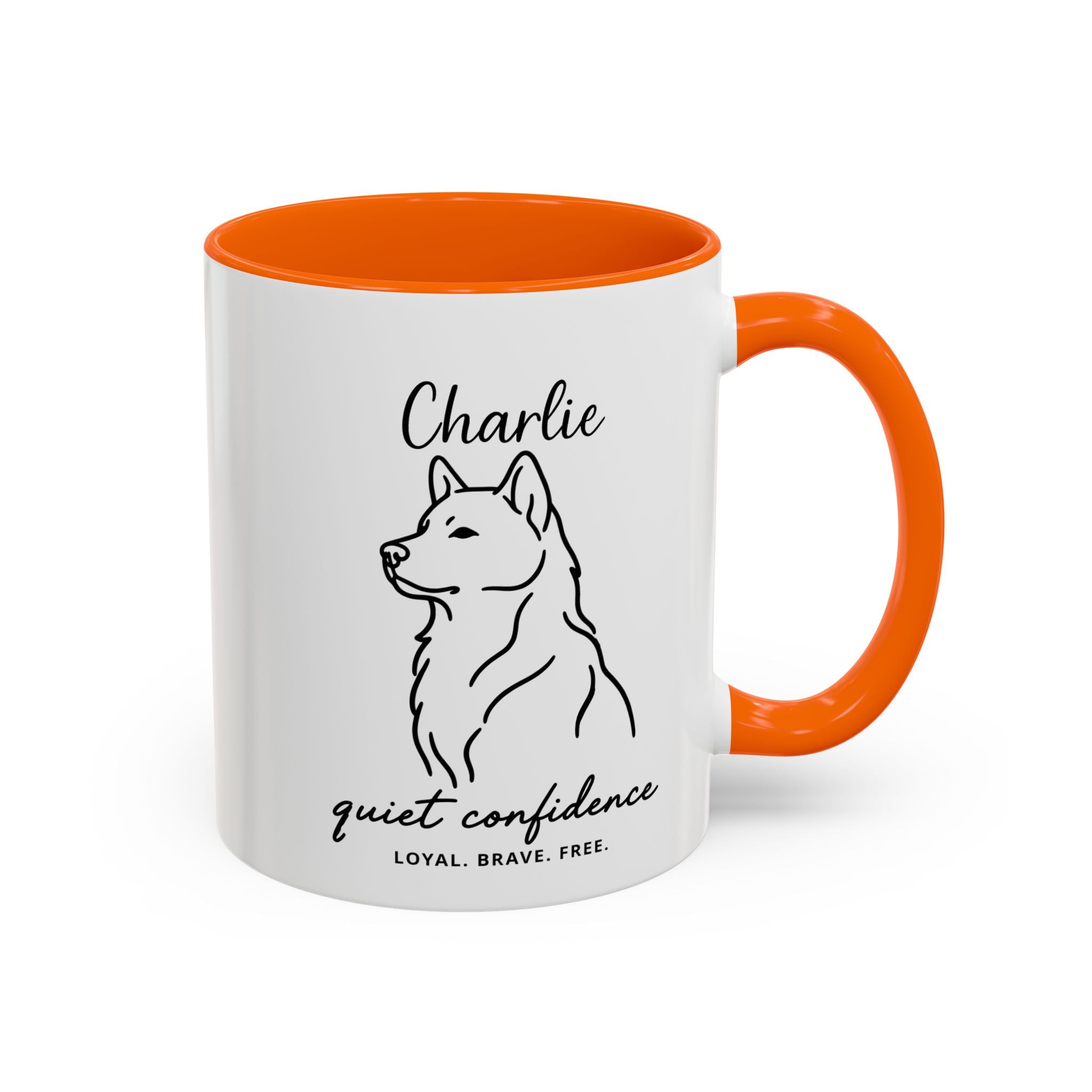 Custom Name Husky Portrait Illustration Accent Coffee Mug (11, 15oz) - Quiet Confidence - Loyal, brave, free