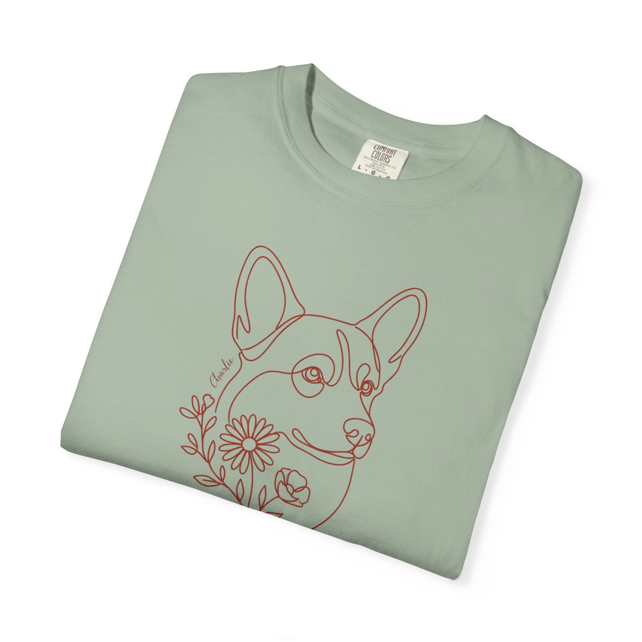 Minimalistic Corgi Pet Botanical Line Art — Cozy Flower Dog Lounge Graphic T-Shirt — view 13
