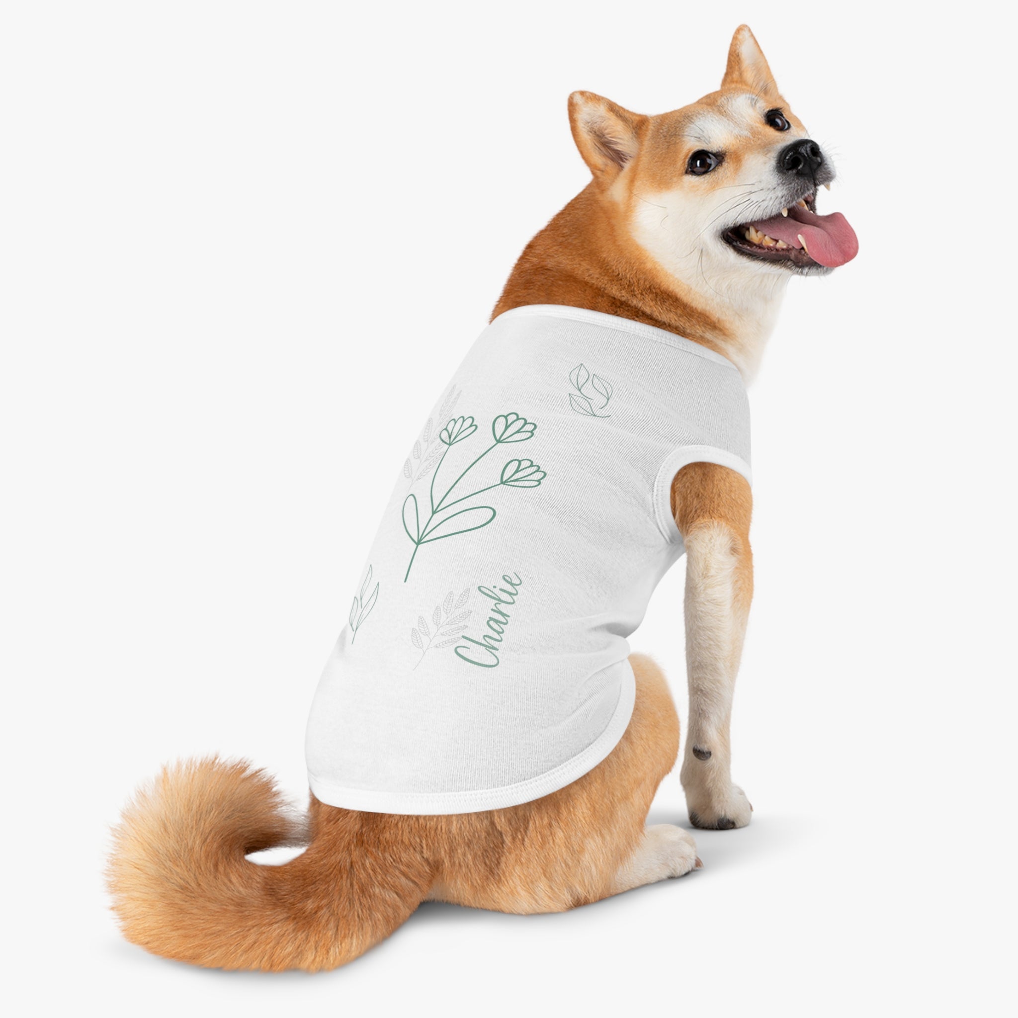 The Wildflower Custom Name Dog Tank Top | Organic Botanical Wildflower Pet Vest | Quiet Luxury Neutral Pet Apparel — view 9