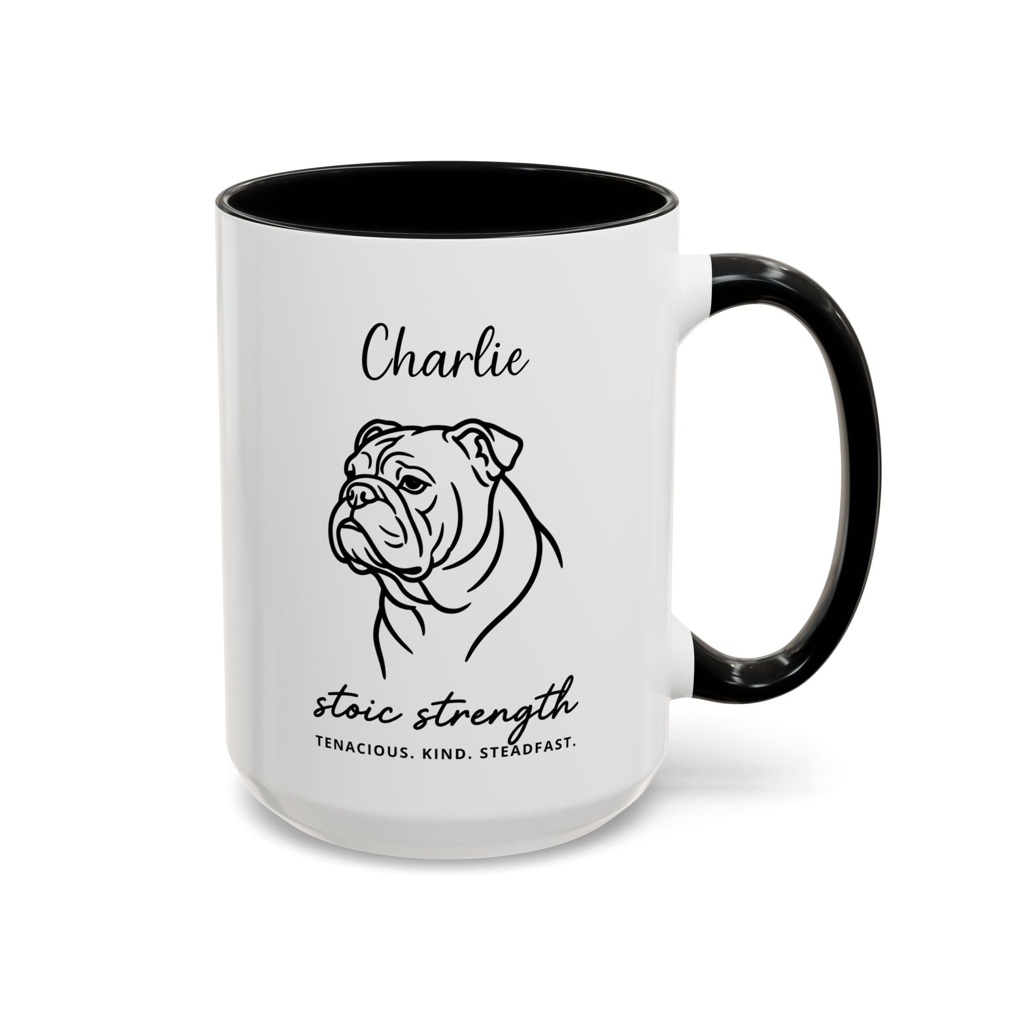 Custom Name Bulldog Portrait Illustration Accent Coffee Mug (11, 15oz) - Stoic Strength - Tenacious, Kind, Steadfast — view 30