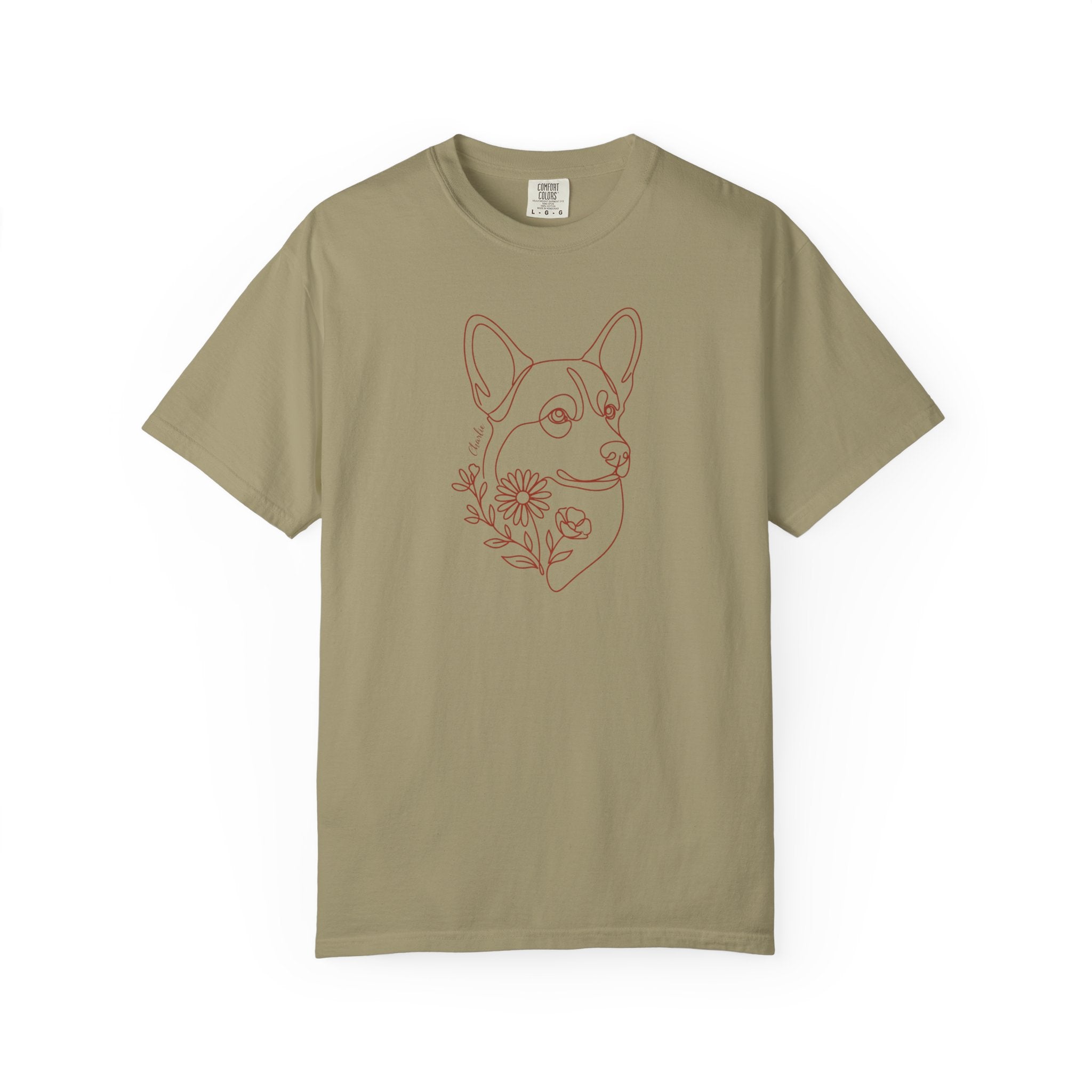 Minimalistic Corgi Pet Botanical Line Art — Cozy Flower Dog Lounge Graphic T-Shirt — view 7