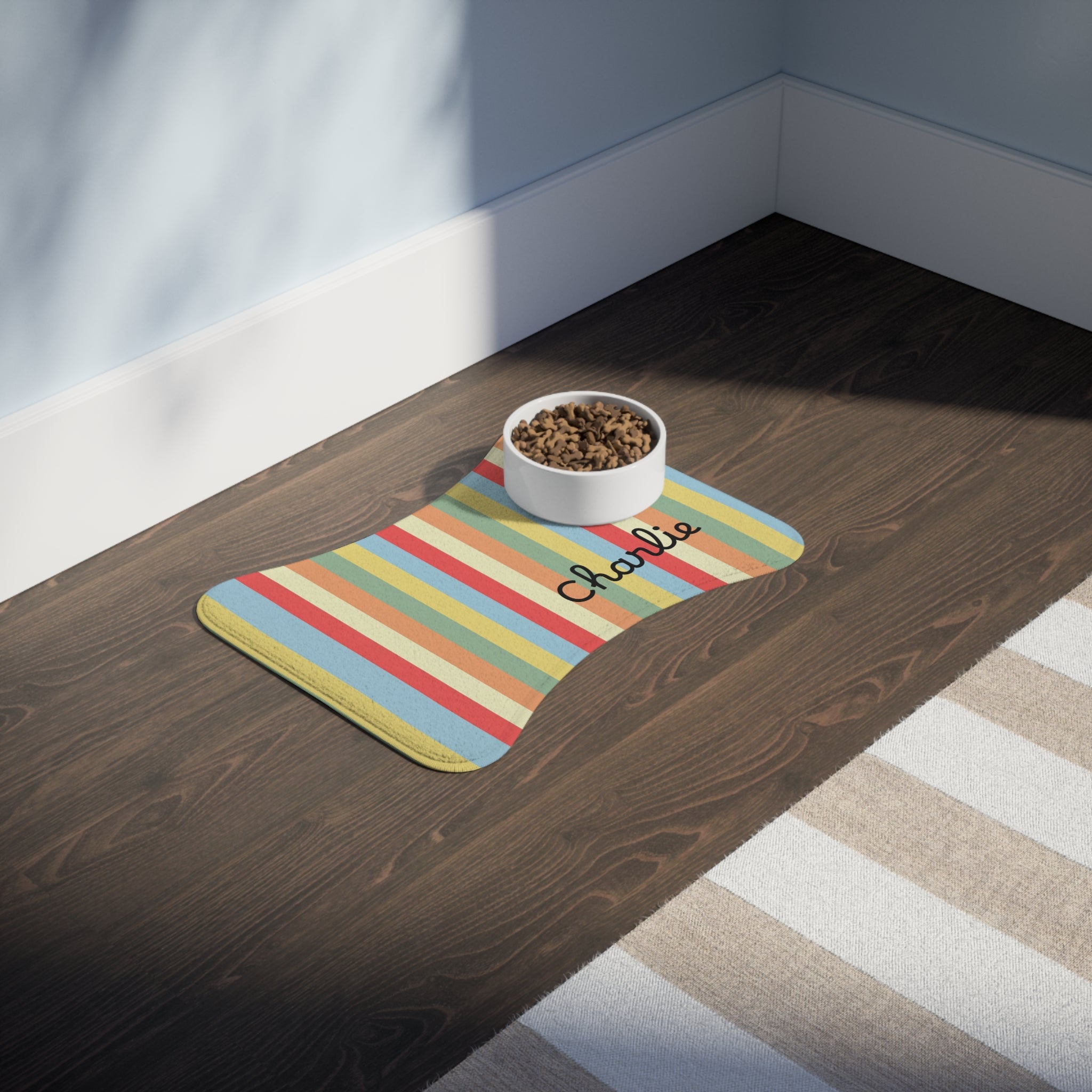 Multicolor Personalized Striped Pet Feeding Mat — Custom Name — view 3