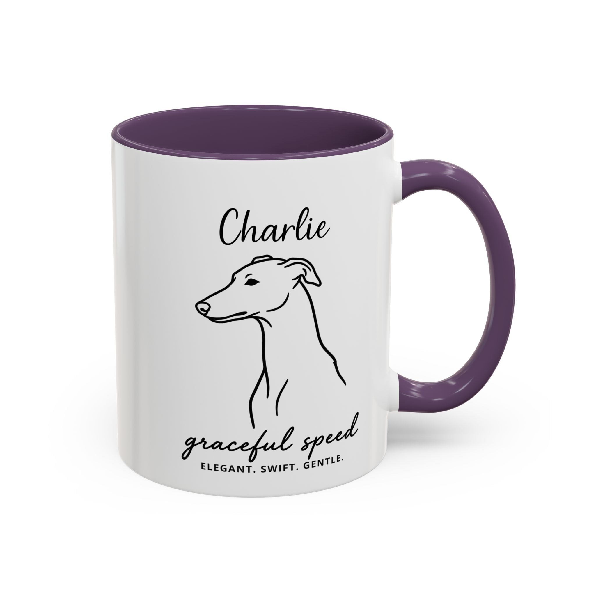 Custom Name Greyhound Portrait Illustration Accent Coffee Mug (11, 15oz) - Graceful Speed - Elegant, Swift, Gentle