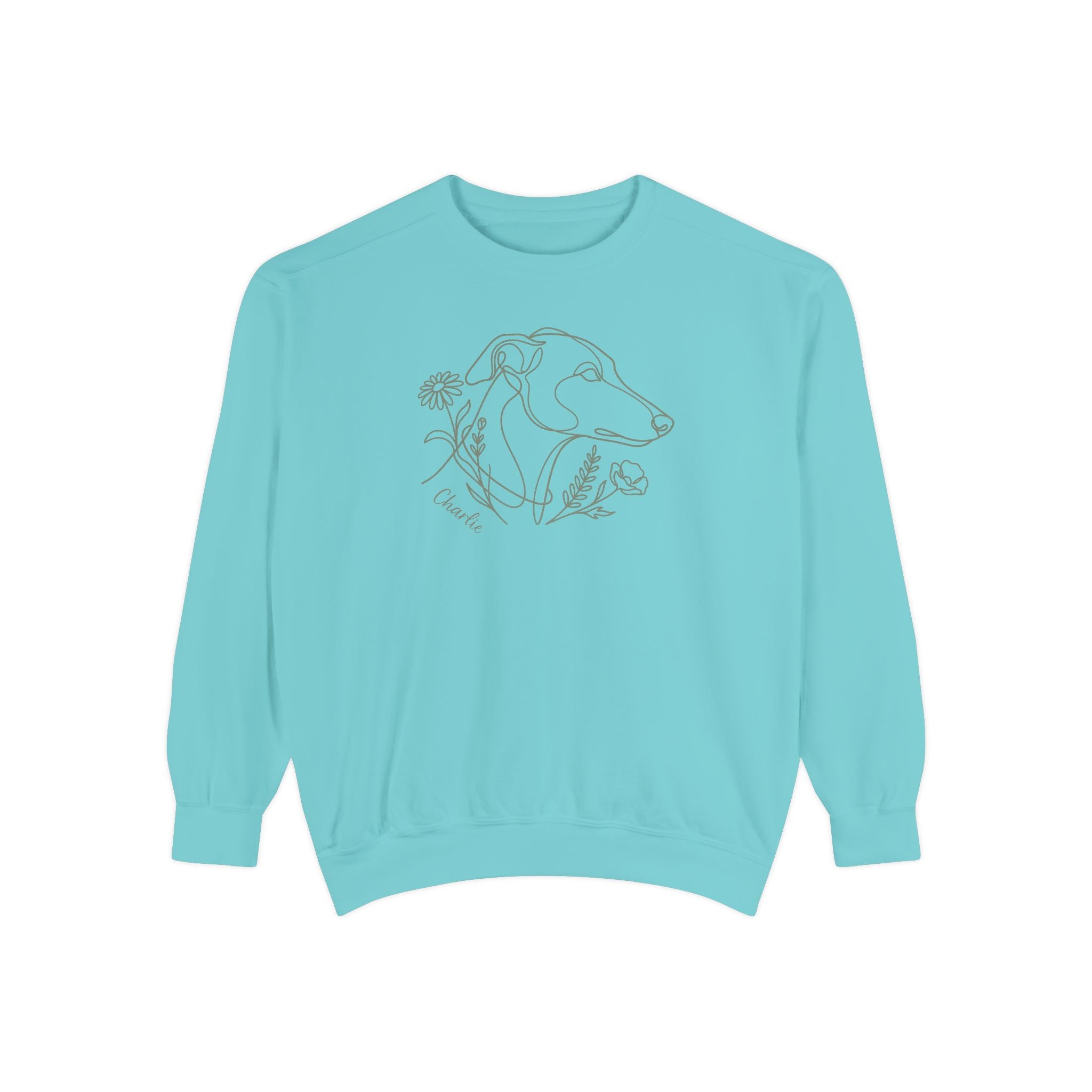 Greyhound Floral Sweatshirt — Minimal Line Art Botanical Floral Dog Crewneck — view 3
