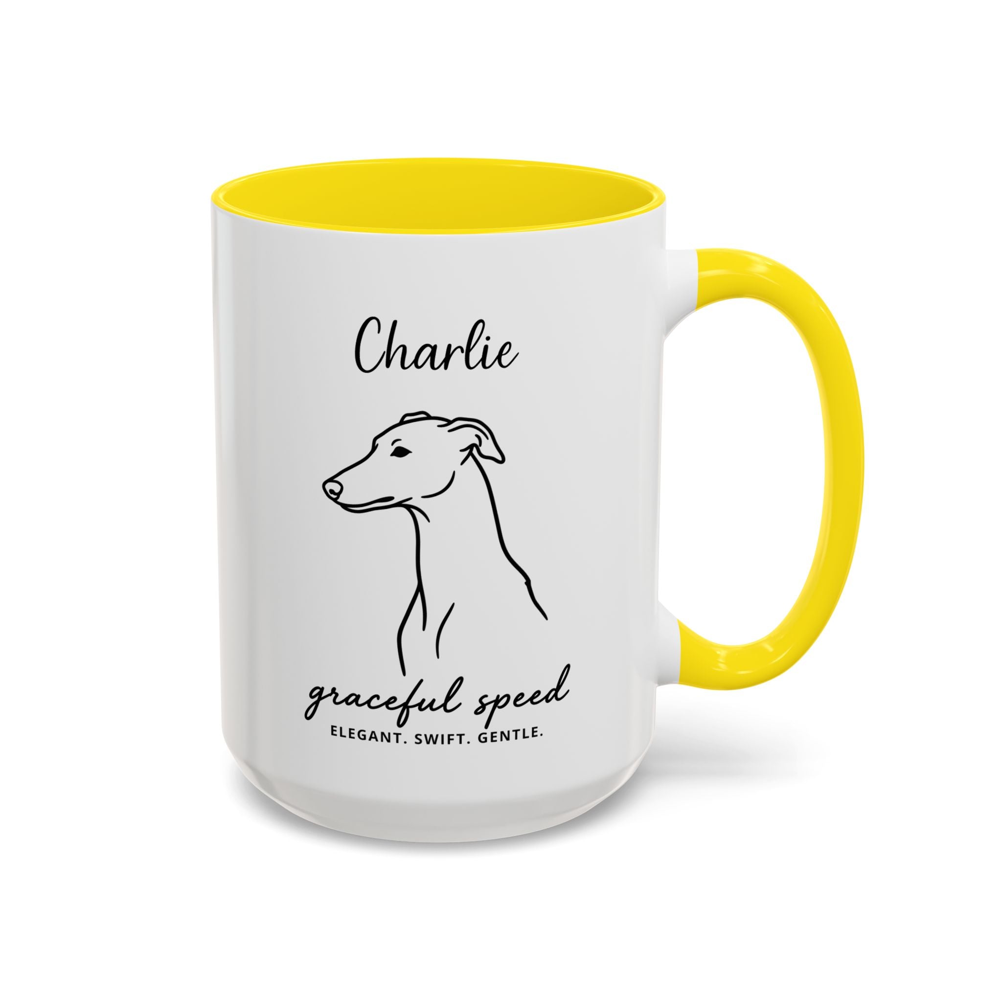 Custom Name Greyhound Portrait Illustration Accent Coffee Mug (11, 15oz) - Graceful Speed - Elegant, Swift, Gentle