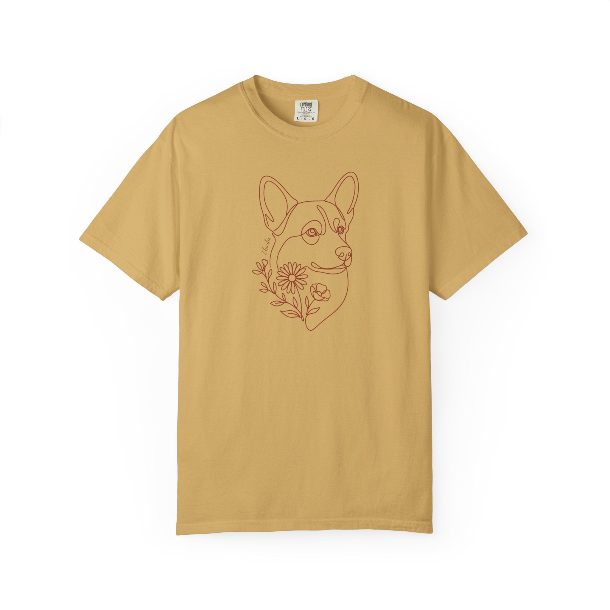 Minimalistic Corgi Pet Botanical Line Art — Cozy Flower Dog Lounge Graphic T-Shirt — view 6
