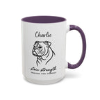 Custom Name Bulldog Portrait Illustration Accent Coffee Mug (11, 15oz) - Stoic Strength - Tenacious, Kind, Steadfast