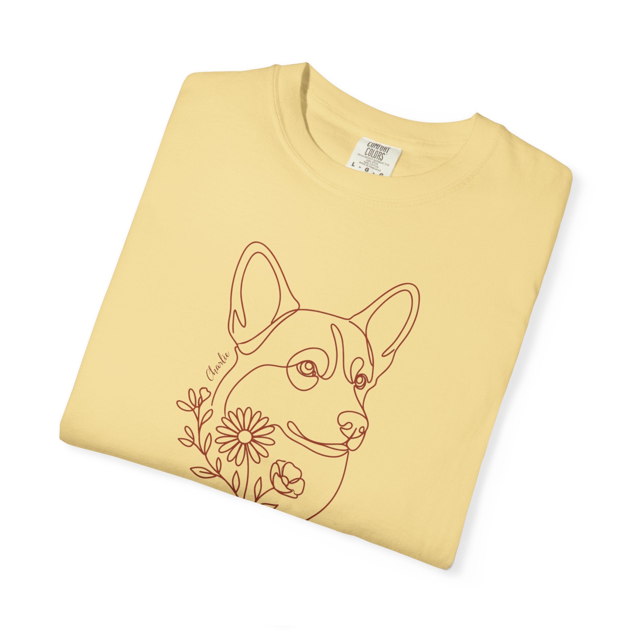 Minimalistic Corgi Pet Botanical Line Art — Cozy Flower Dog Lounge Graphic T-Shirt — view 31
