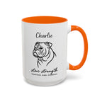 Custom Name Bulldog Portrait Illustration Accent Coffee Mug (11, 15oz) - Stoic Strength - Tenacious, Kind, Steadfast