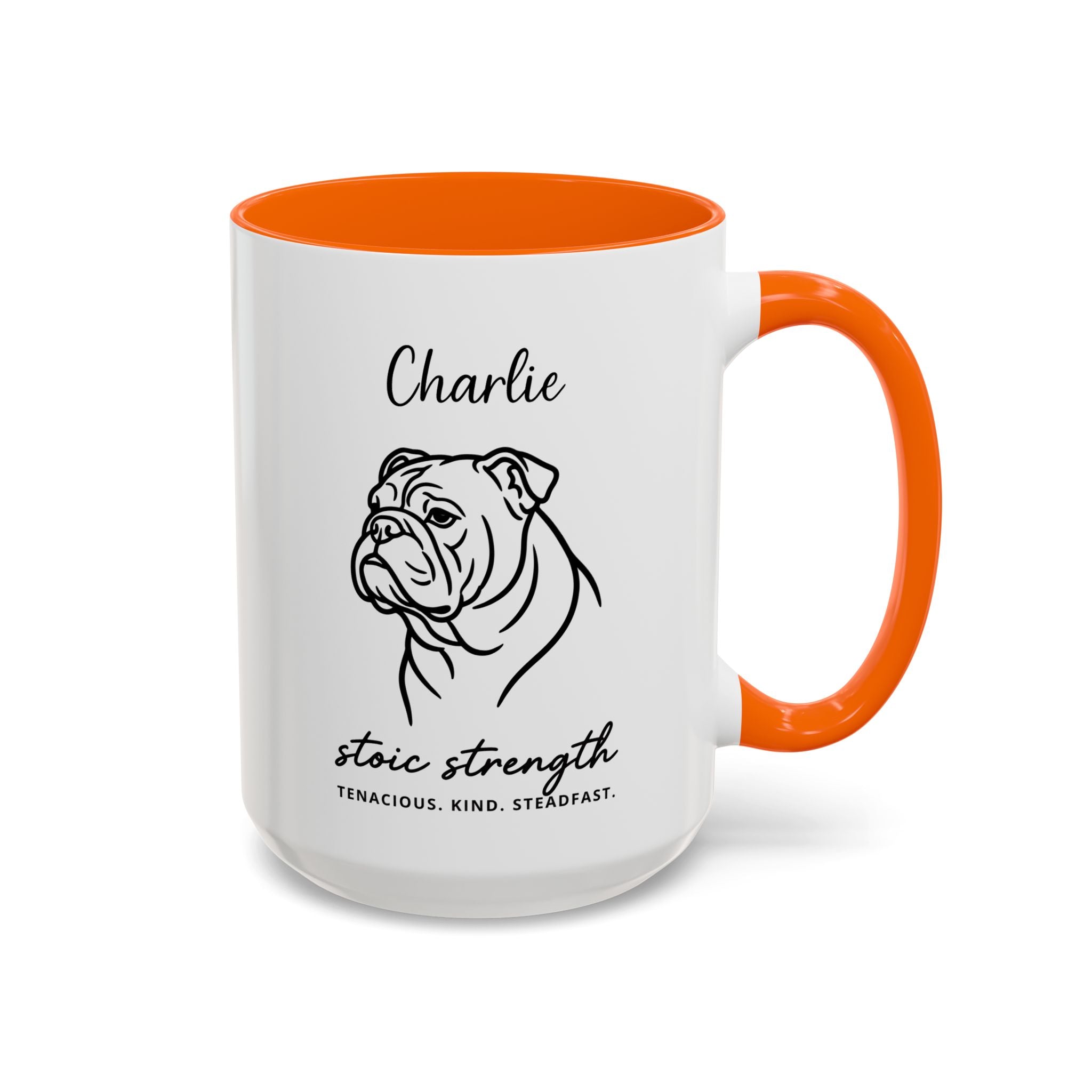 Custom Name Bulldog Portrait Illustration Accent Coffee Mug (11, 15oz) - Stoic Strength - Tenacious, Kind, Steadfast