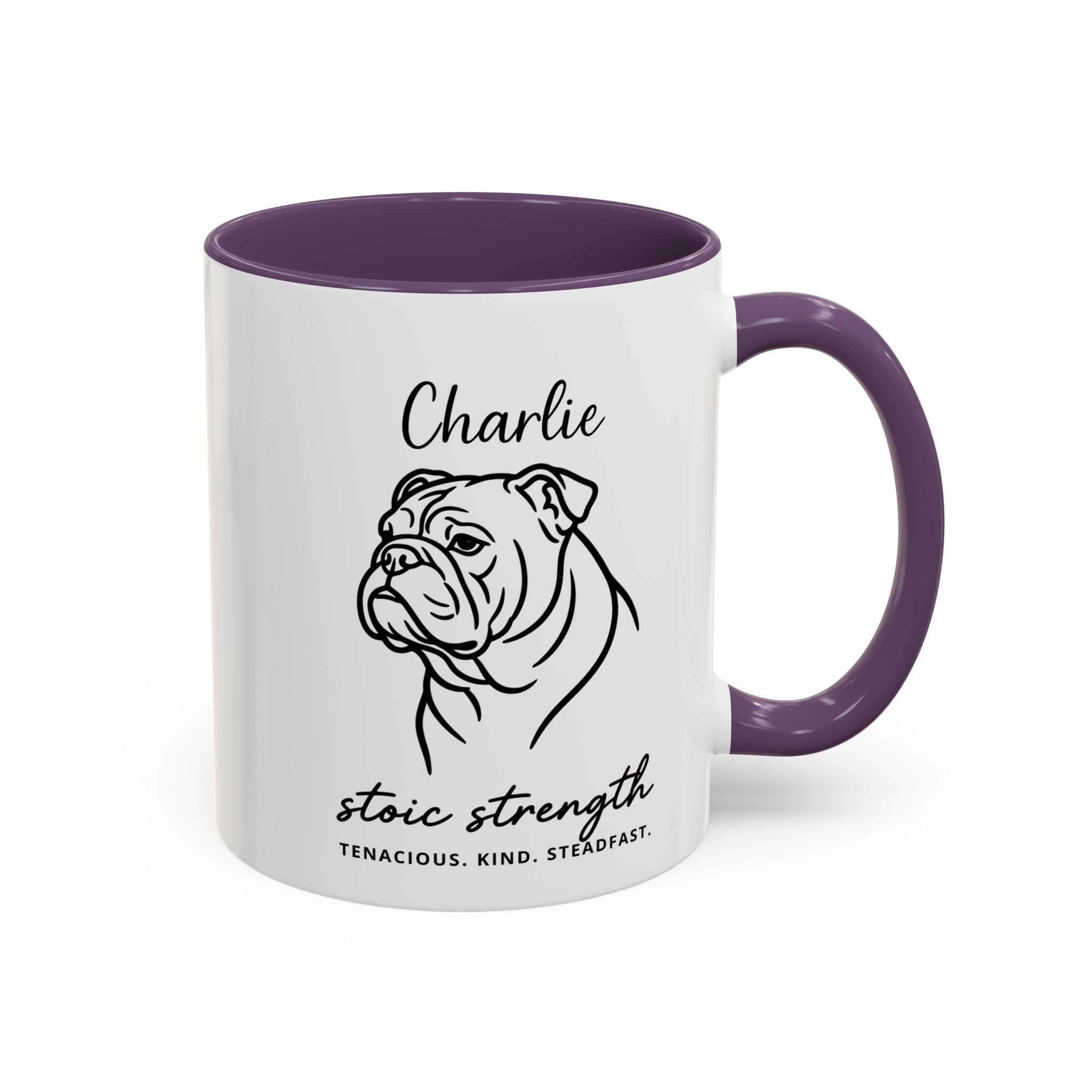 Custom Name Bulldog Portrait Illustration Accent Coffee Mug (11, 15oz) - Stoic Strength - Tenacious, Kind, Steadfast