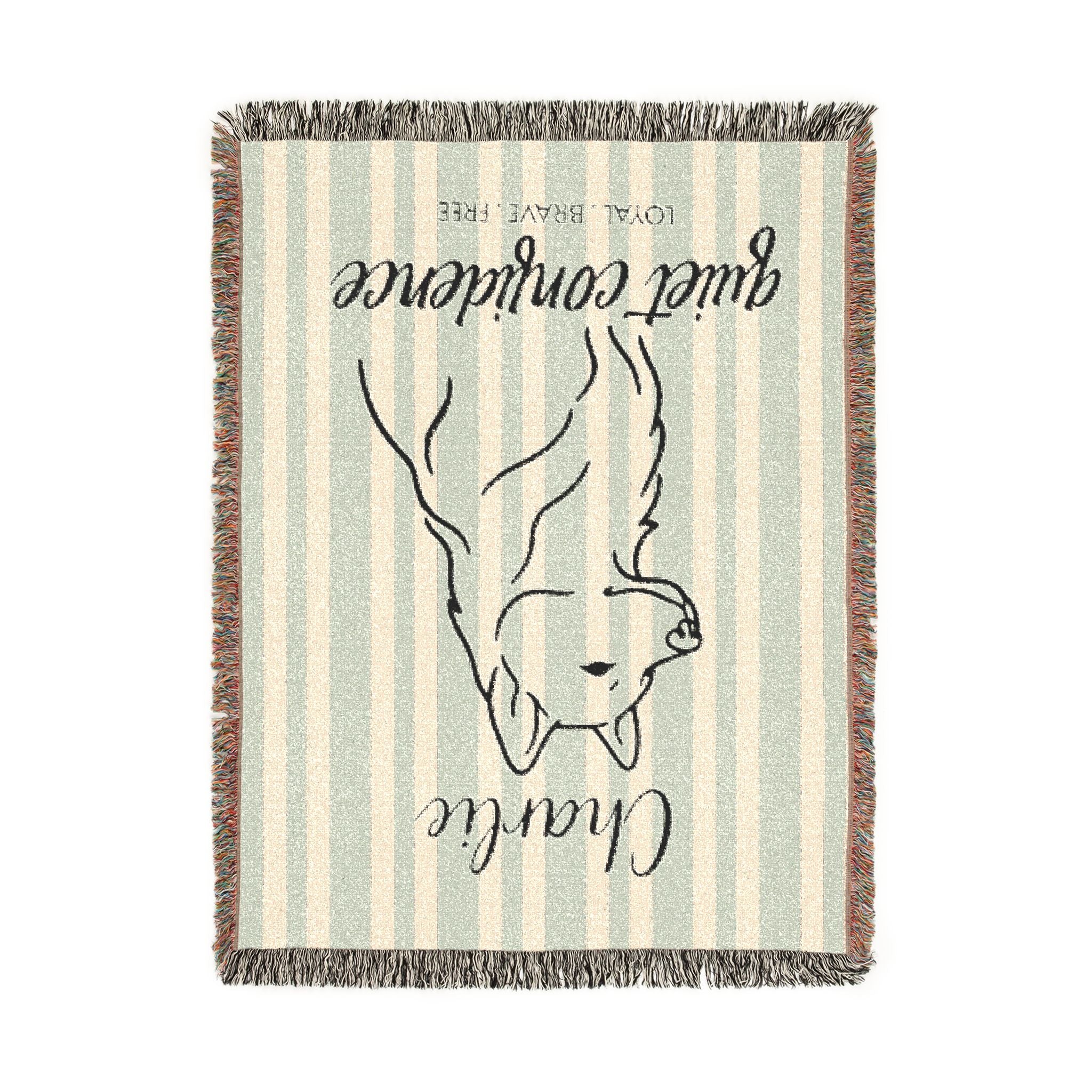 Custom Name Husky Minimalistic Line Art Woven Blanket — "Quiet Confidence - Loyal, Brave, Free" Striped Dog Throw (Seafoam & Charcoal) — view 11