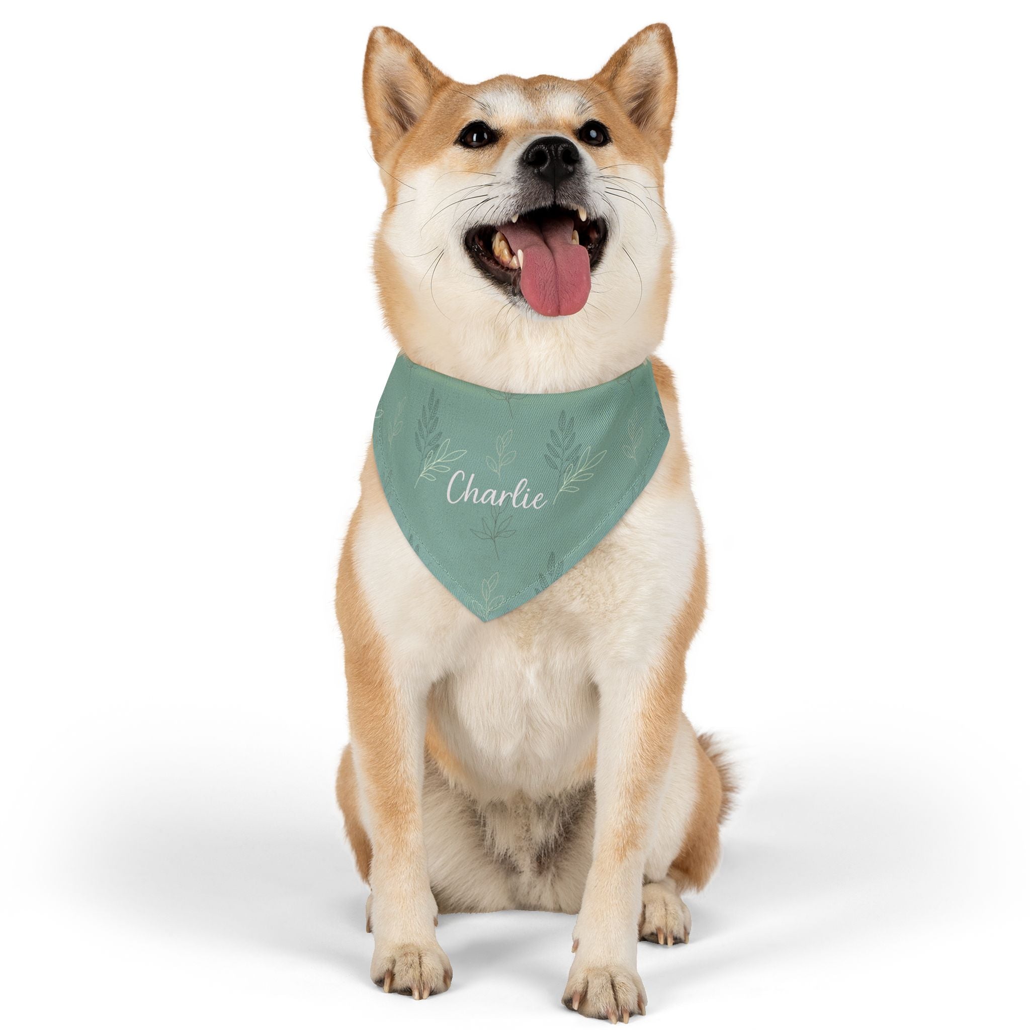 Custom Name Sage Green Botanical Dog Bandana | Adjustable Collar Bandana with Leash D-Ring | Minimalist Luxury Neutral Pet Accessories — view 6